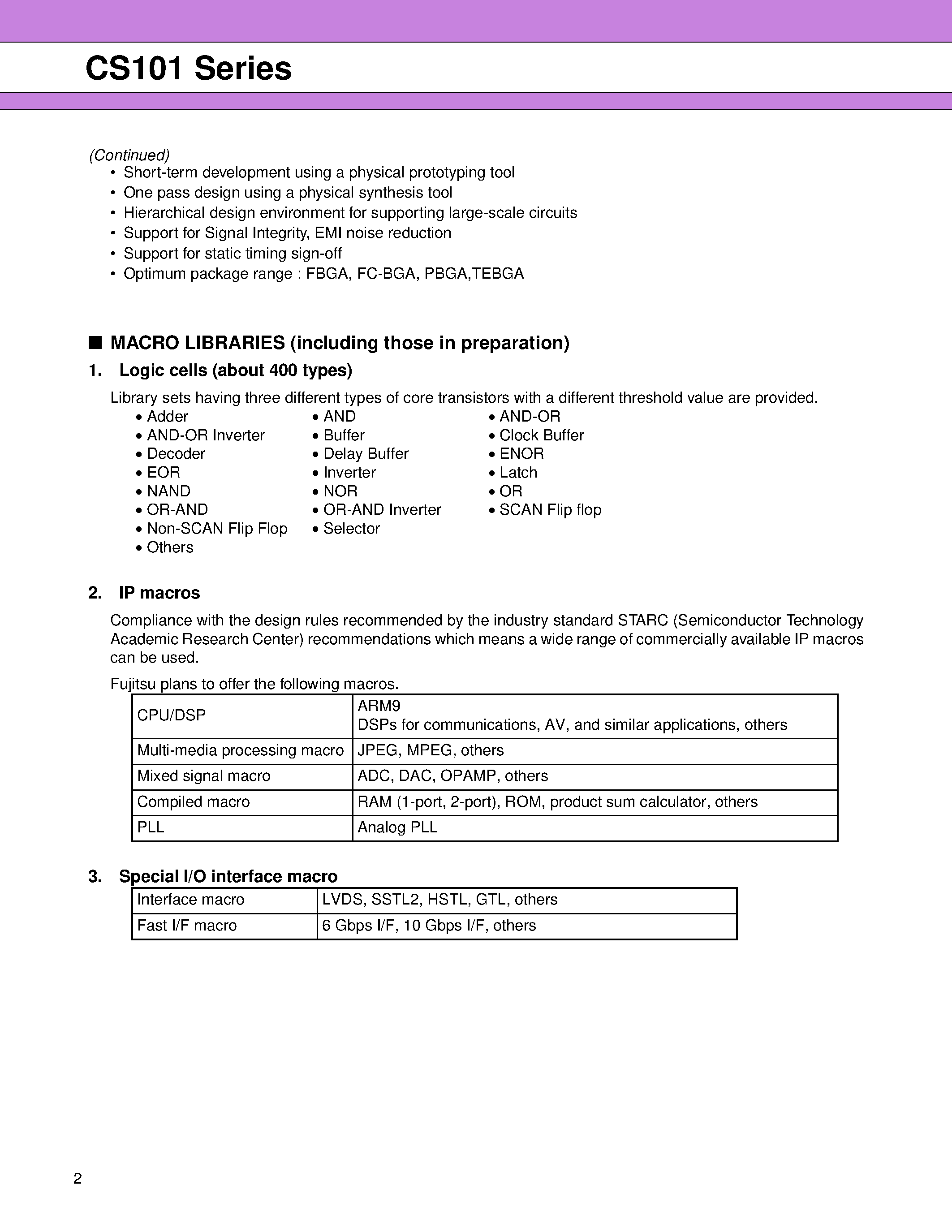 Datasheet CS101 - Standard Cell page 2