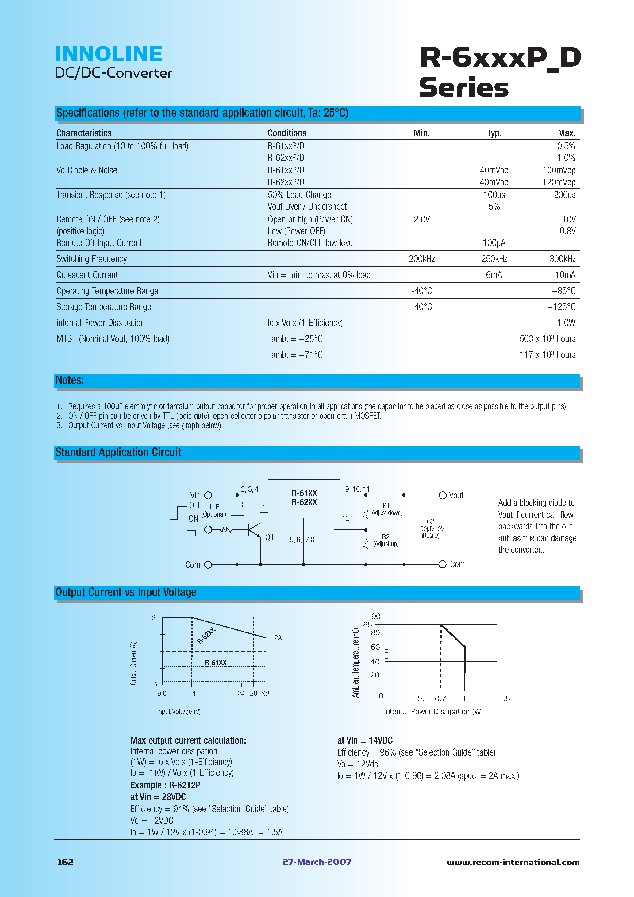 Datasheet R-611.8P - 1-2 AMP SIP12 Vertical & Horizontal page 2