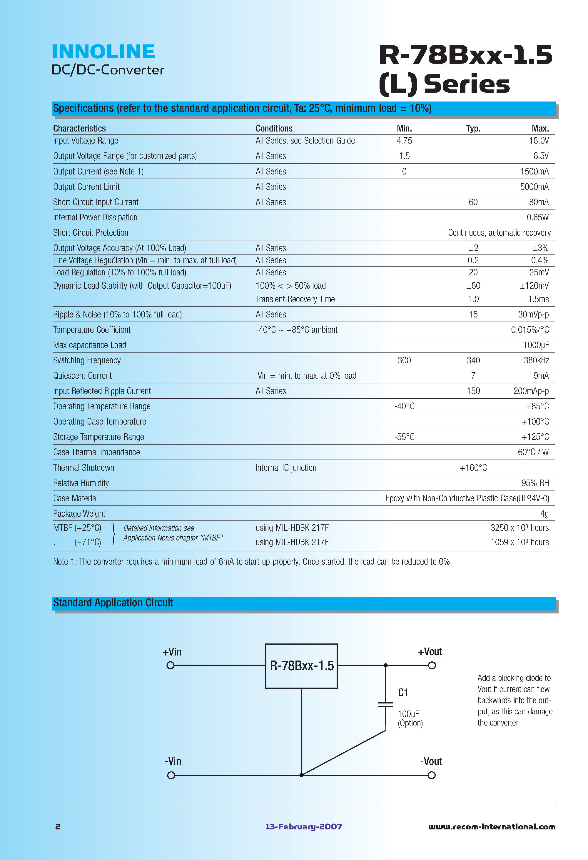 Datasheet R-78Bxx-1.5 - SIP3 Single Output page 2