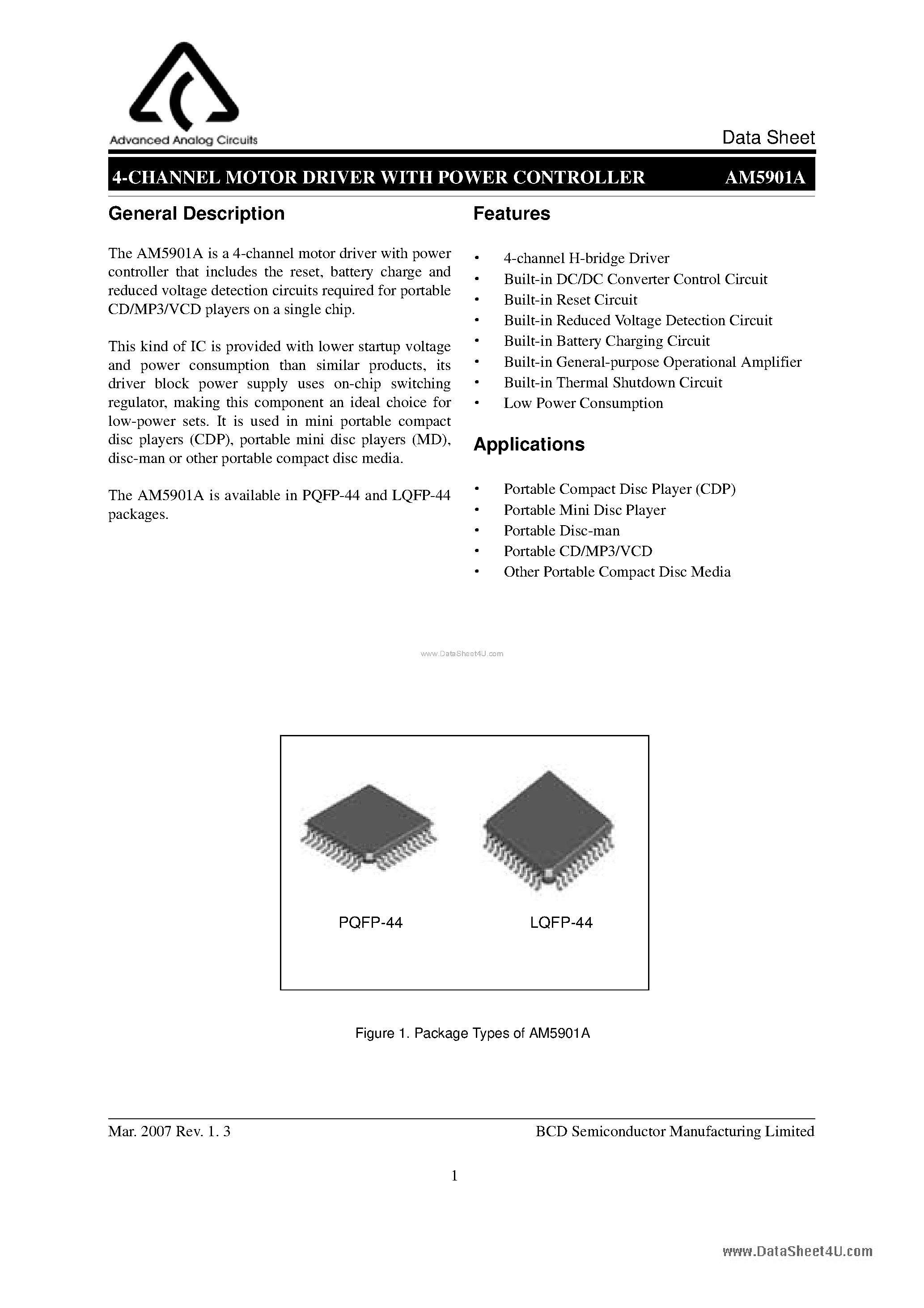 Datasheet AM5901A - 4-CHANNEL MOTOR DRIVER page 1