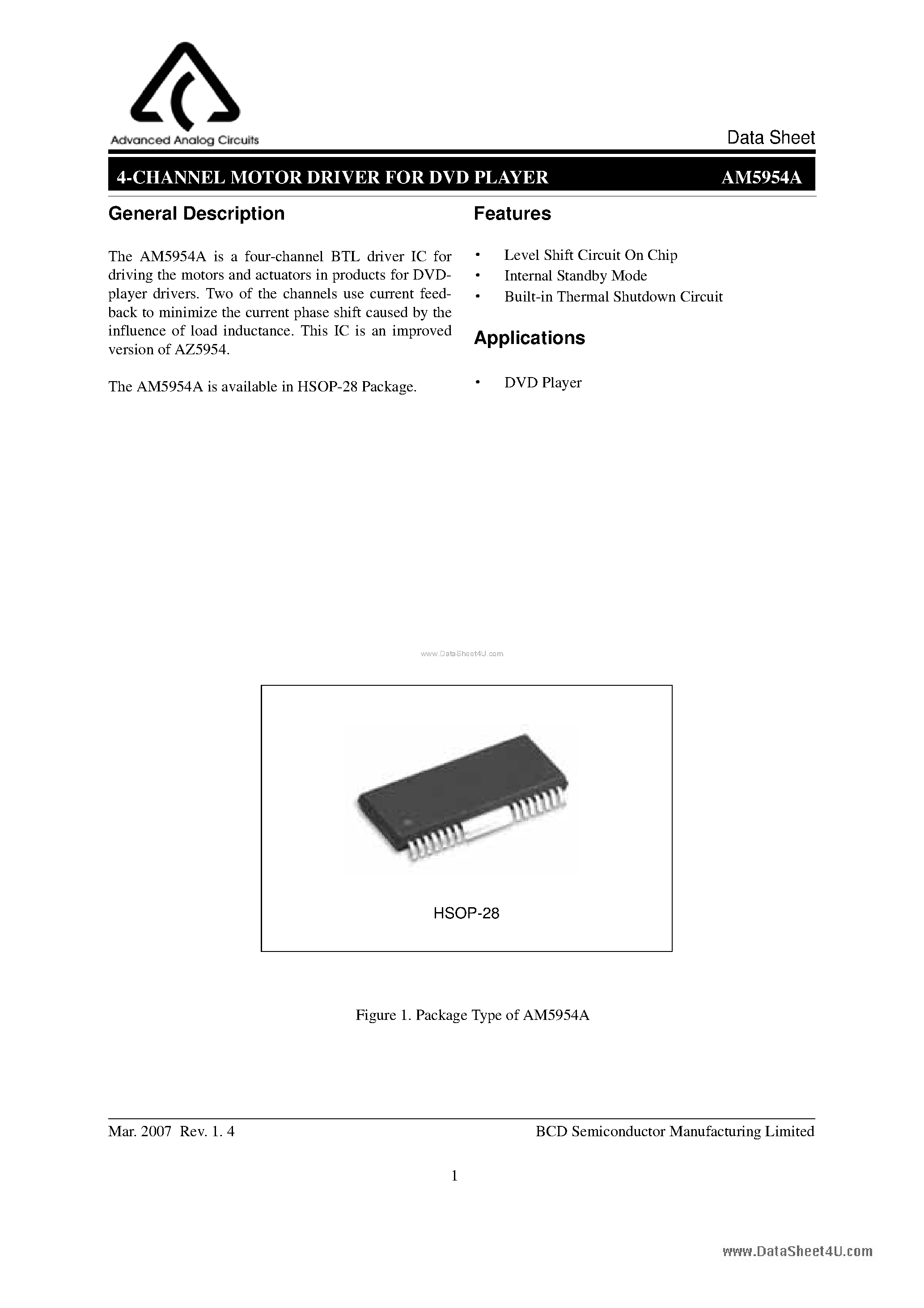 Datasheet AM5954A - 4-CHANNEL MOTOR DRIVER page 1