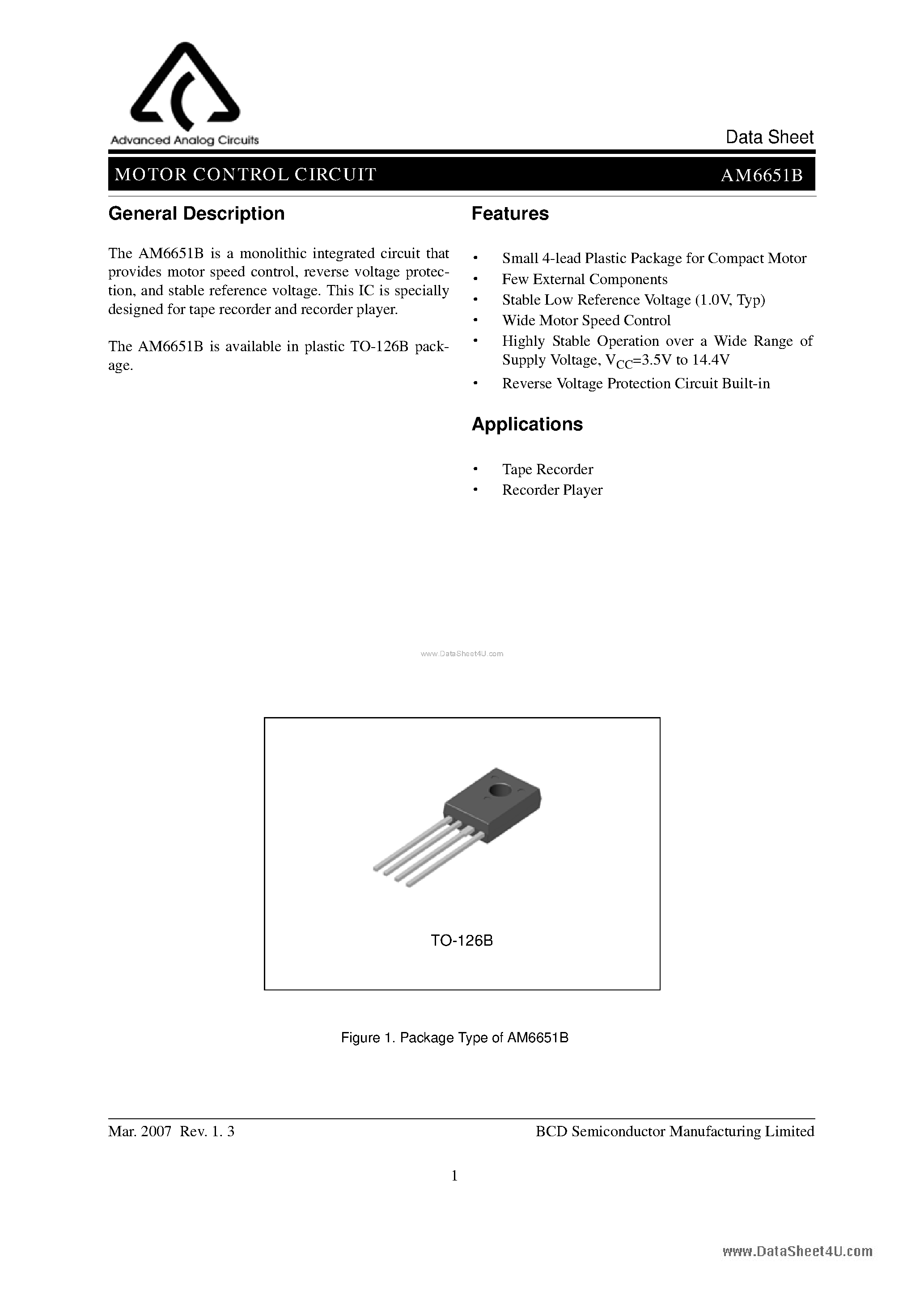 Datasheet AM6651B - MOTOR CONTROL CIRCUIT page 1