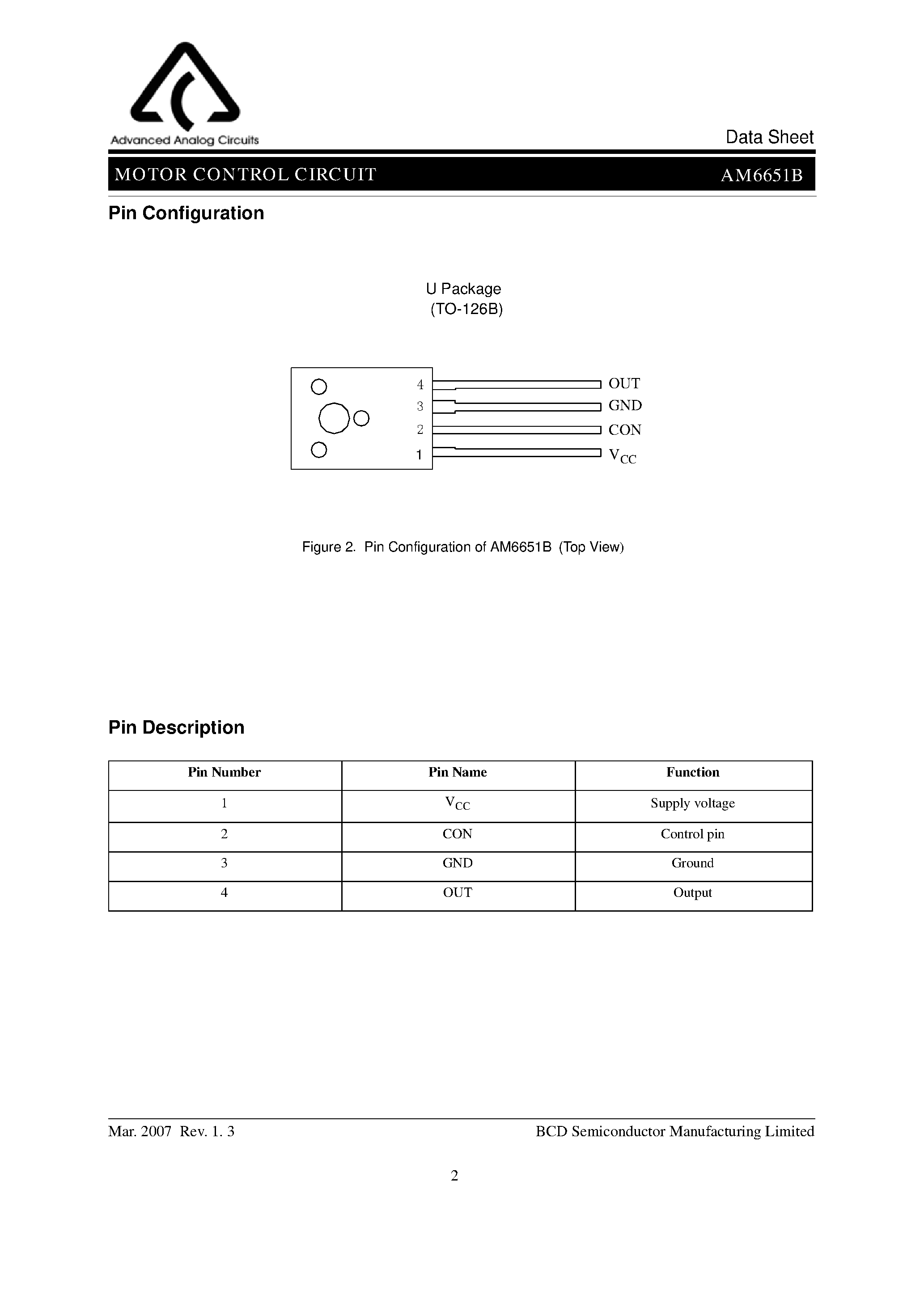 Datasheet AM6651B - MOTOR CONTROL CIRCUIT page 2