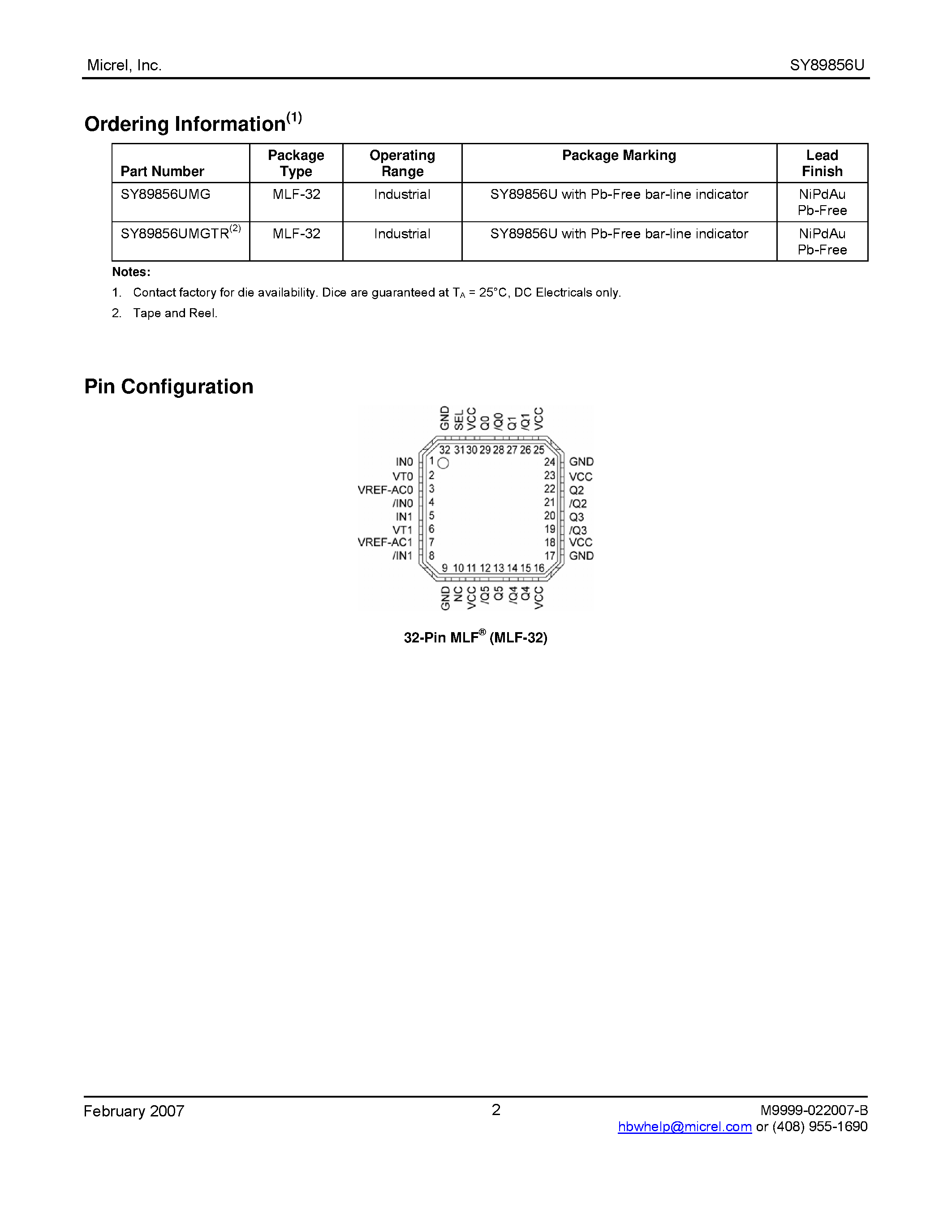 Datasheet SY89856U - 1:6 LVPECL Fanout Buffer page 2
