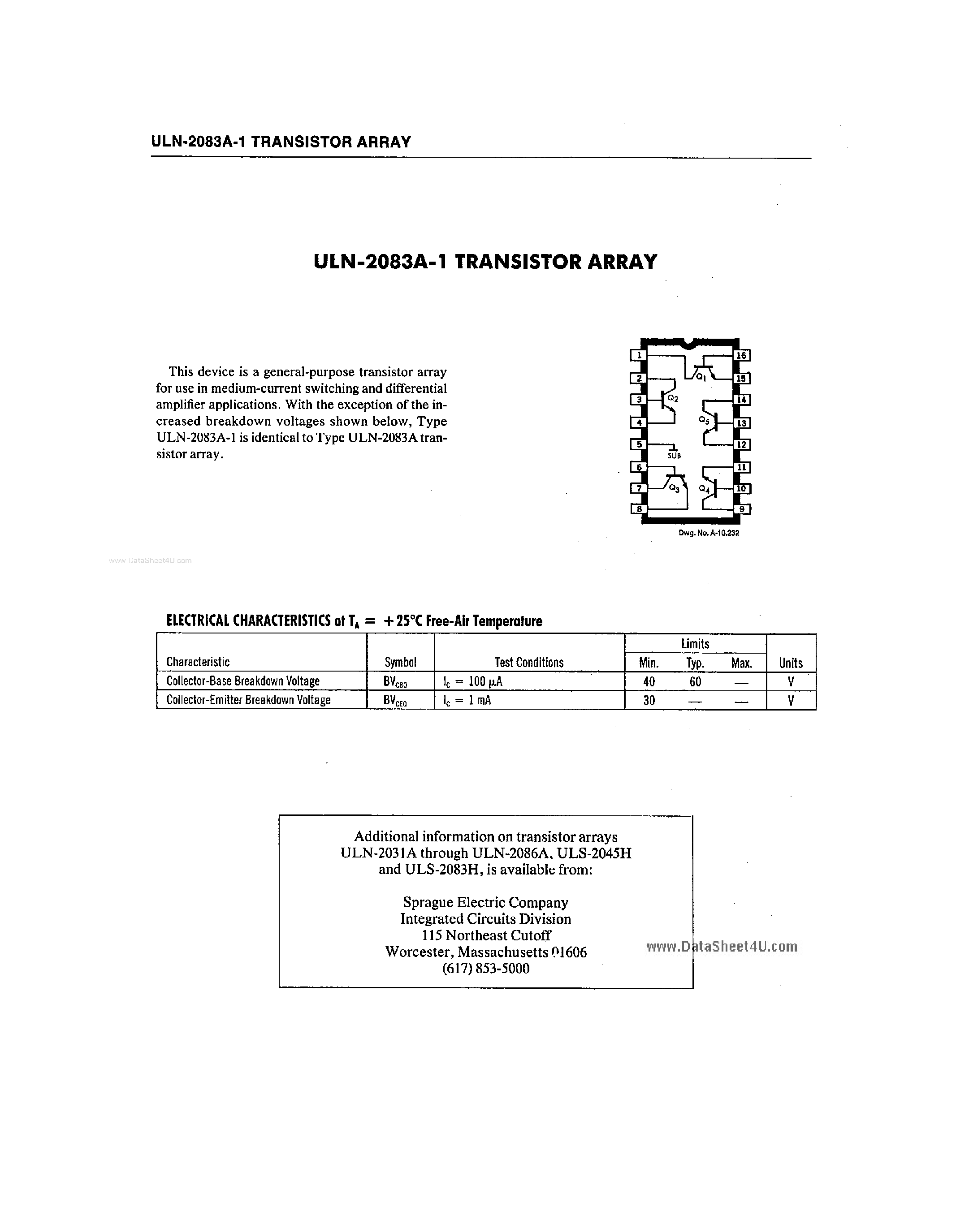 Datasheet ULN-2083A-1 - Transistor Arrays page 1