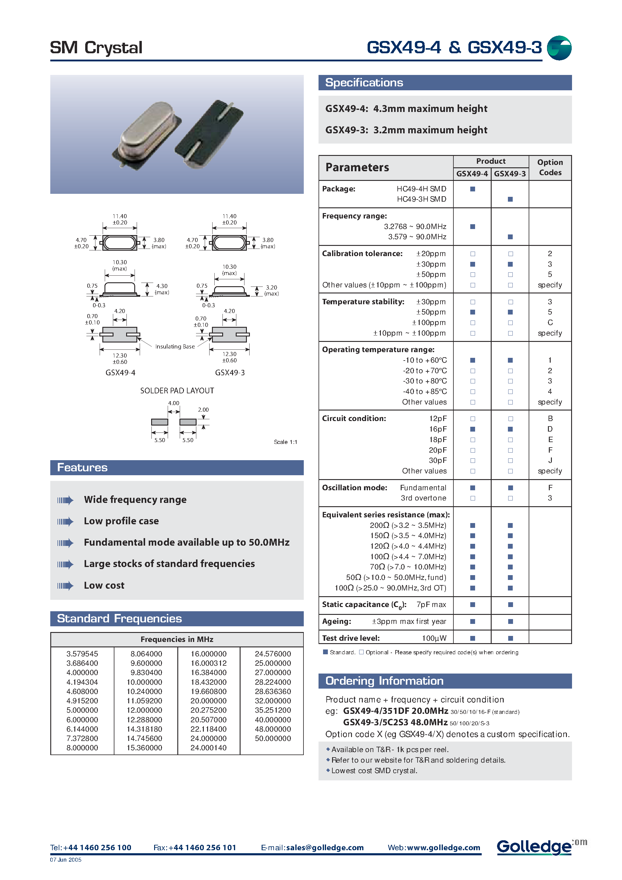 Datasheet GSX49-3 - (GSX49-3 / GSX49-4) SM Crystal page 1