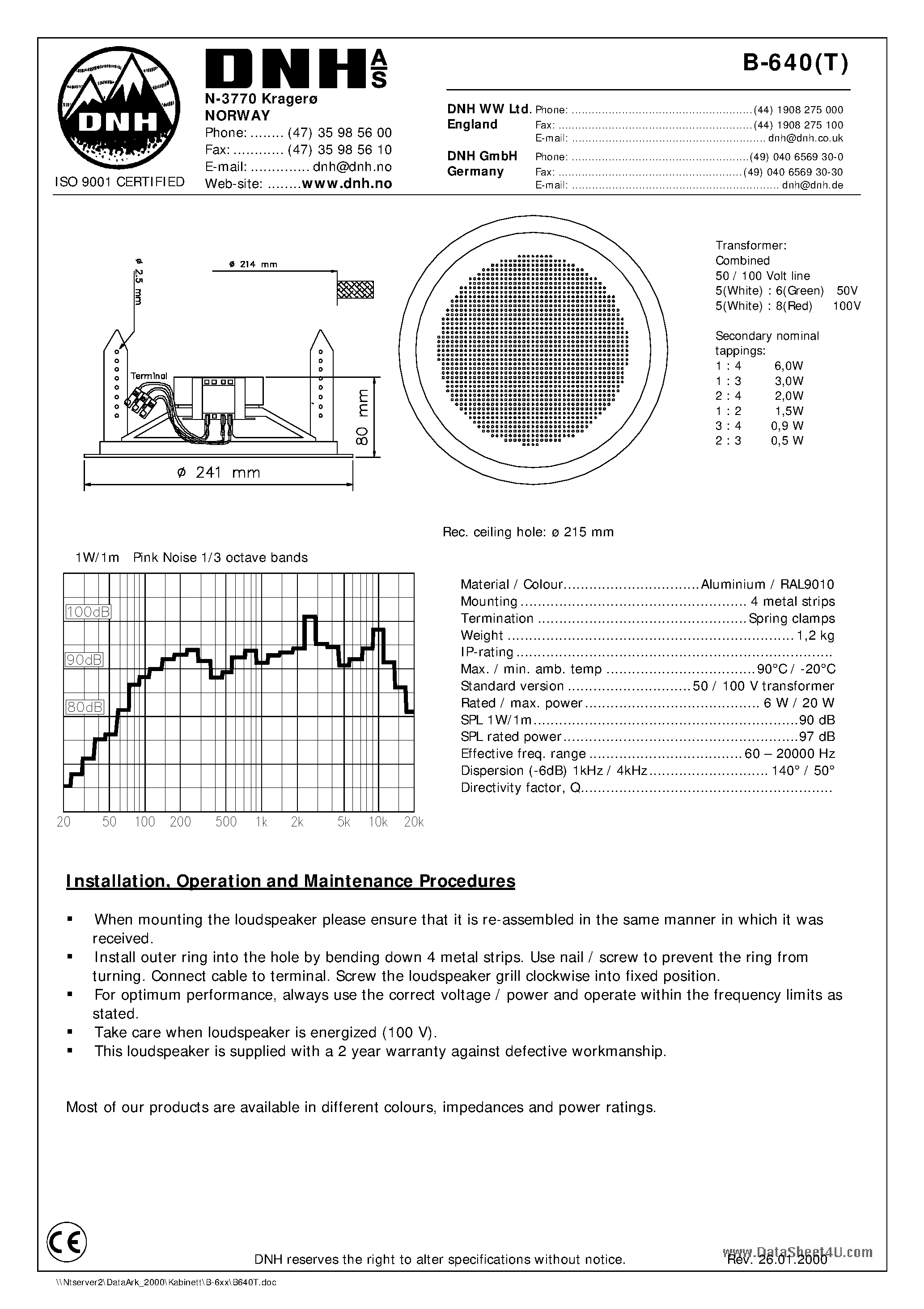 Datasheet B-640 - Installation / Operation and Maintenance Procedures page 1