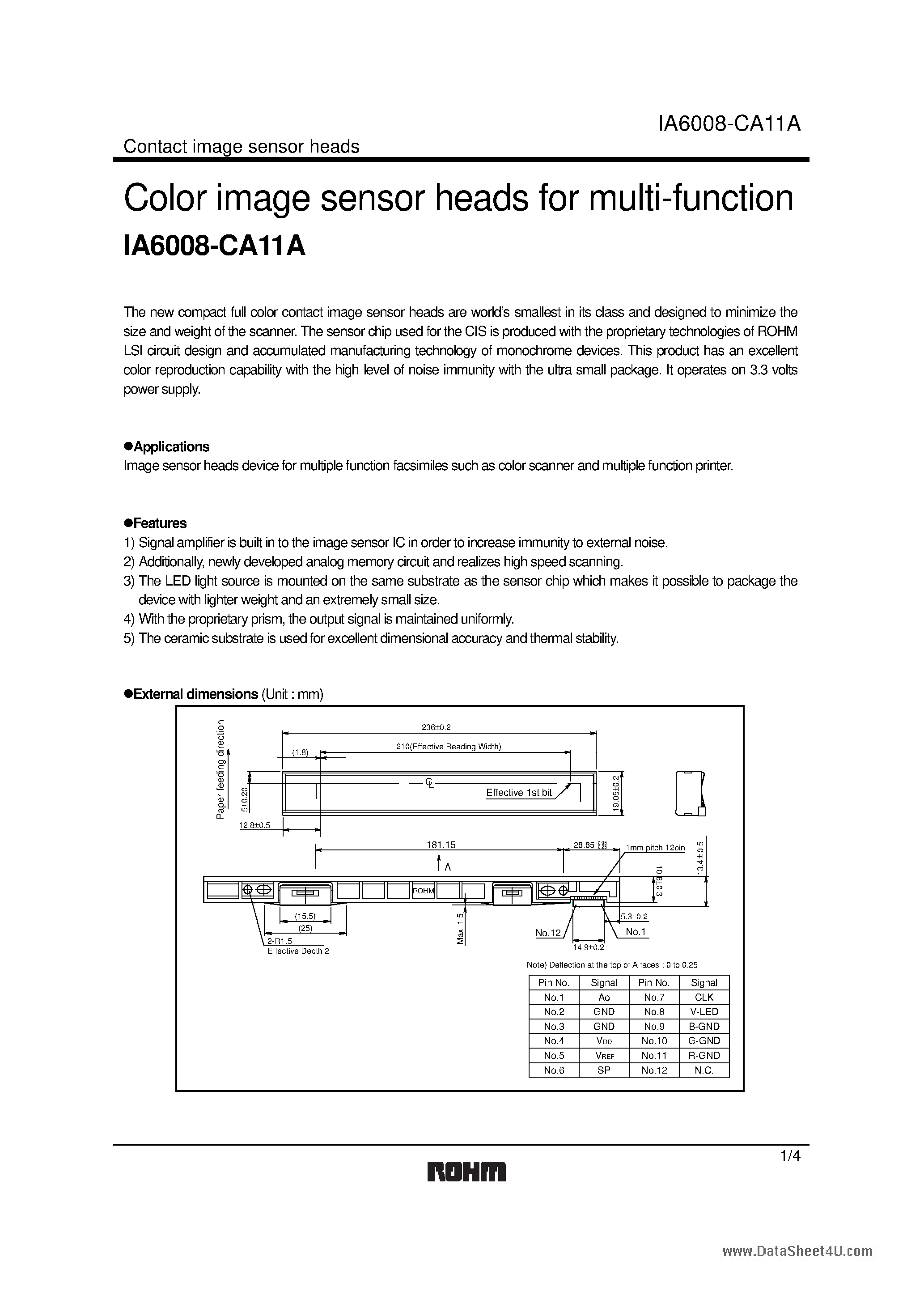 Datasheet IA6008-CA11A - Color image sensor heads page 1