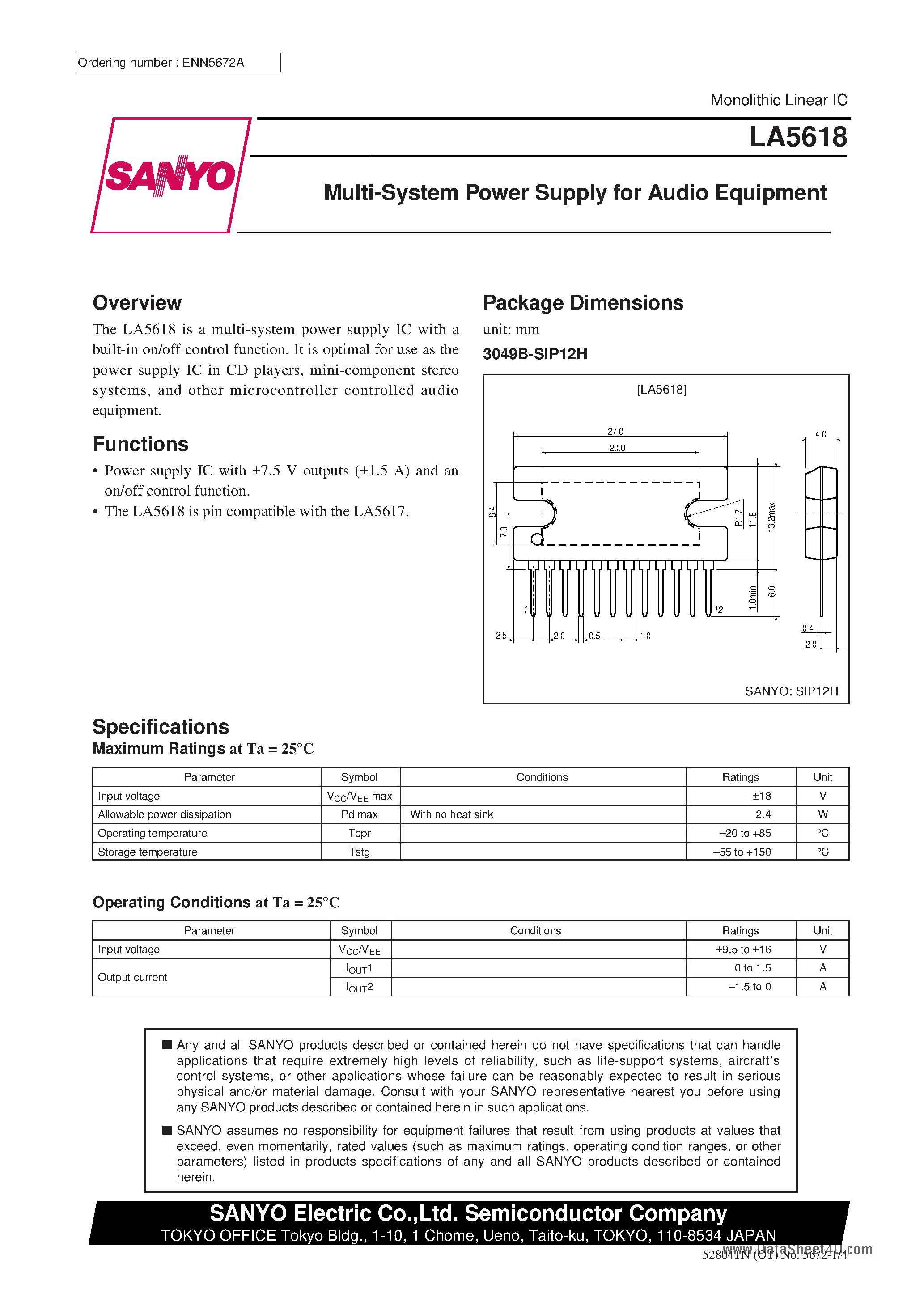 Datasheet LA5618 - Multi-System Power Supply page 1