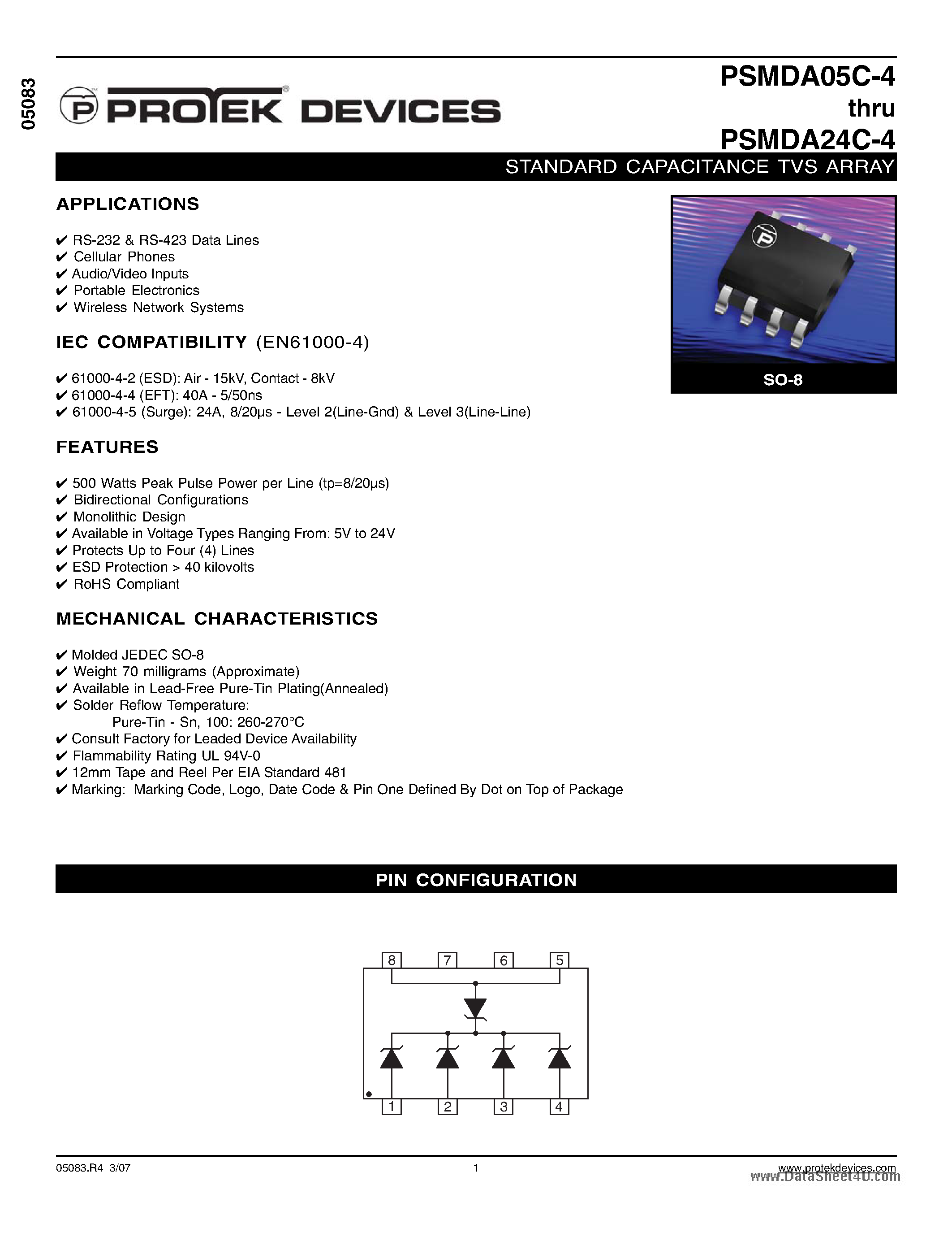 Datasheet PSMDA05C-4 - (PSMDA05C-4 - PSMDA24C-4) STANDARD CAPACITANCE TVS ARRAY page 1