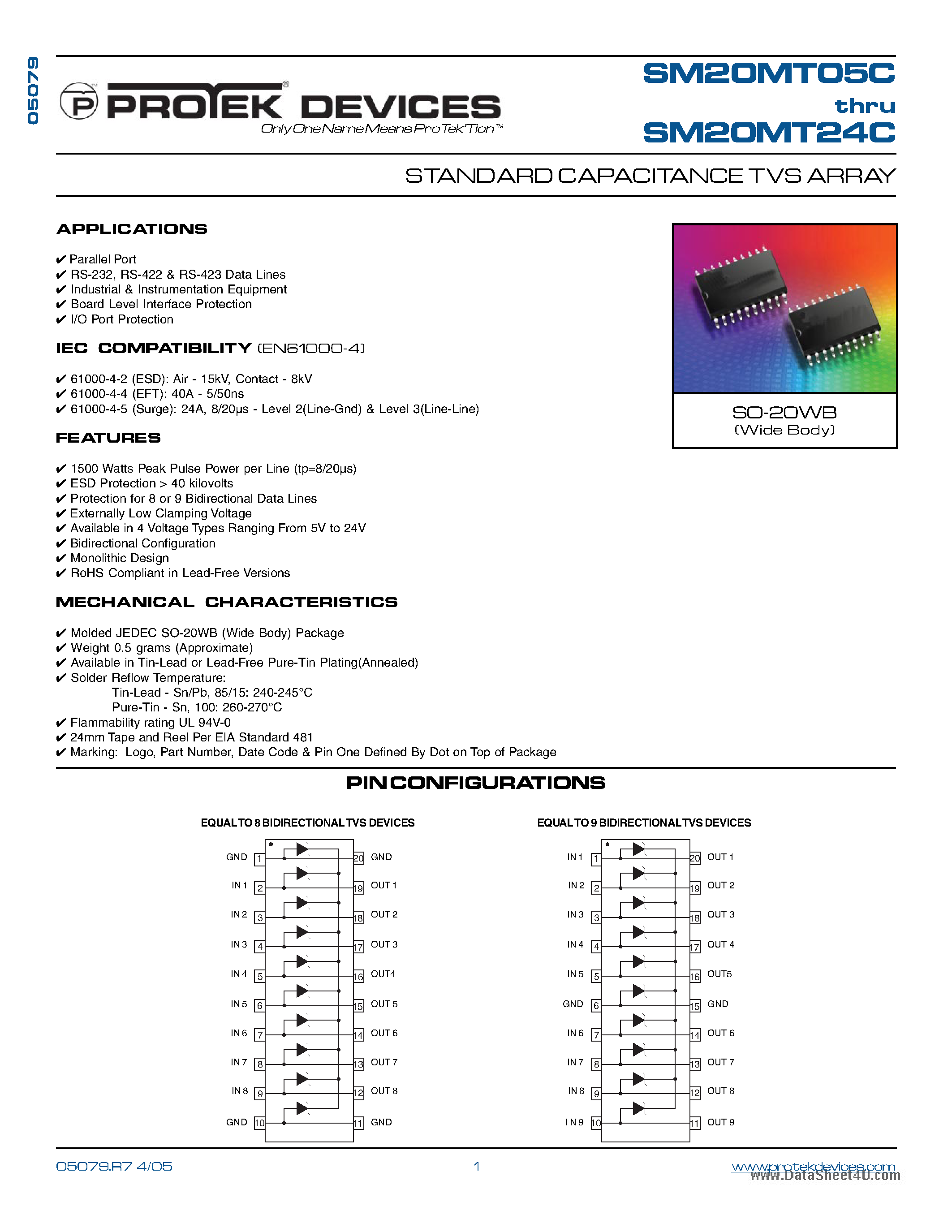 Datasheet SM20MT05C - (SM20MT05C - SM20MT24C) STANDARD CAPACITANCE TVS ARRAY page 1