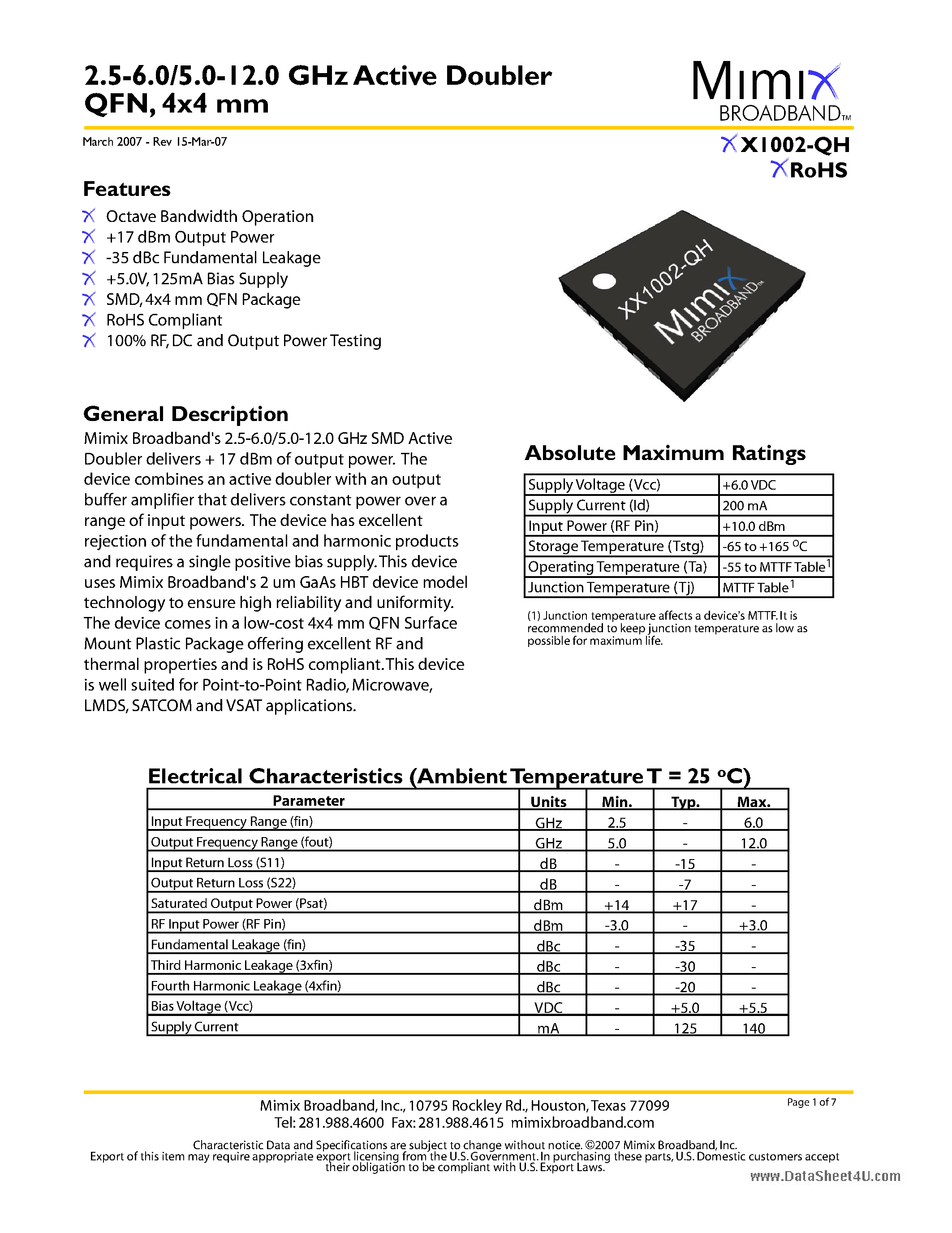 Datasheet XX1002-QH - Active Doubler page 1