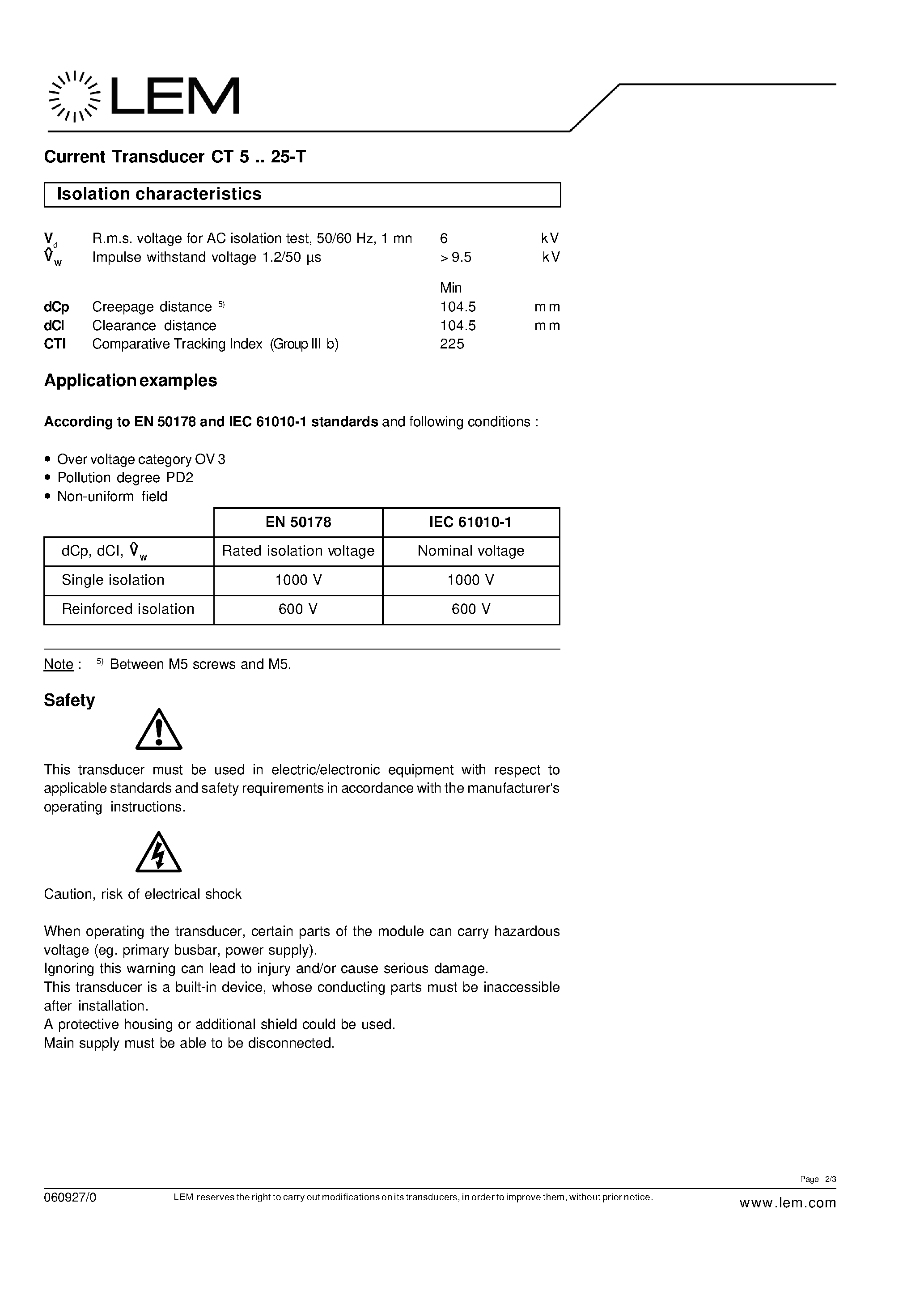 Datasheet CT25-T - Current Transducer page 2