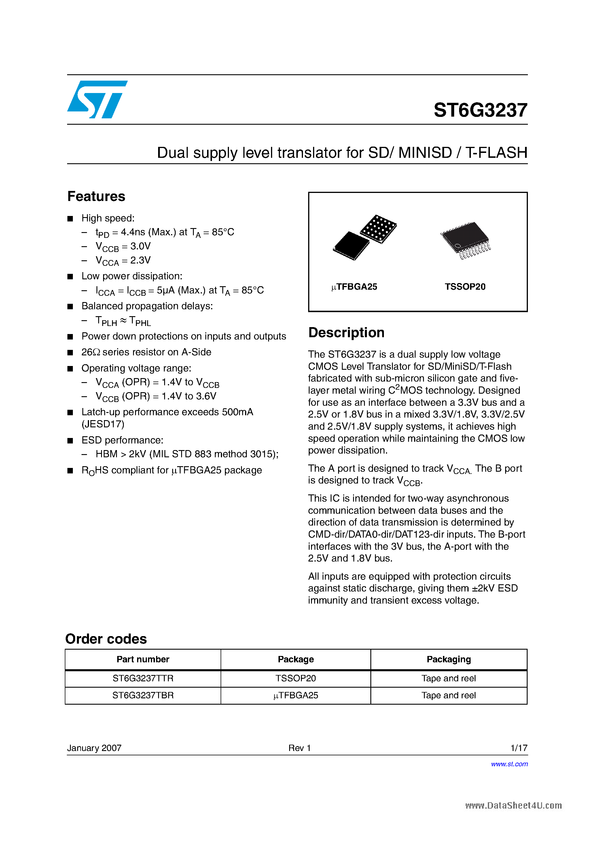 Datasheet ST6G3237 - Dual supply level translator page 1
