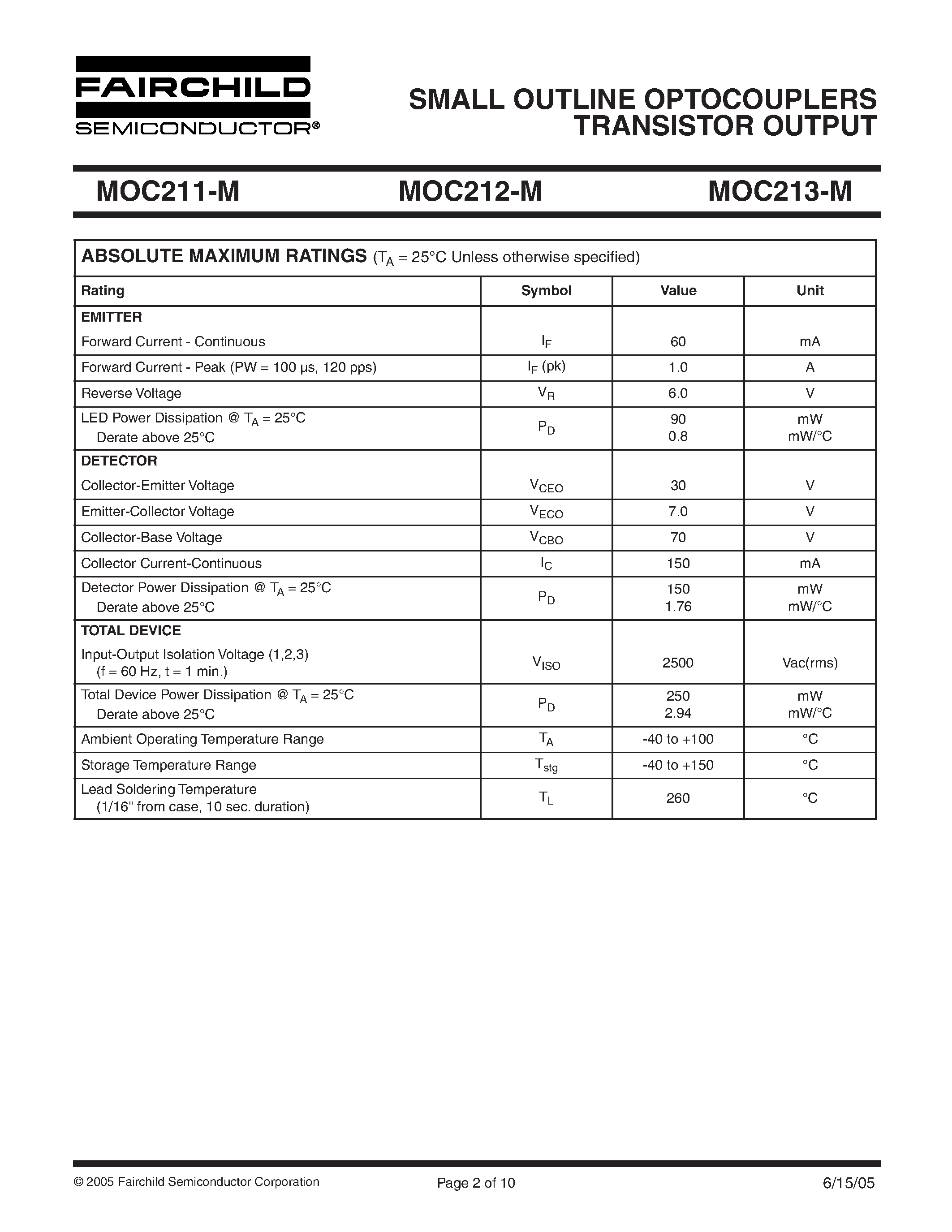 Datasheet MOC211-M - (MOC211-M - MOC213-M) SMALL OUTLINE OPTOCOUPLERS TRANSISTOR OUTPUT page 2