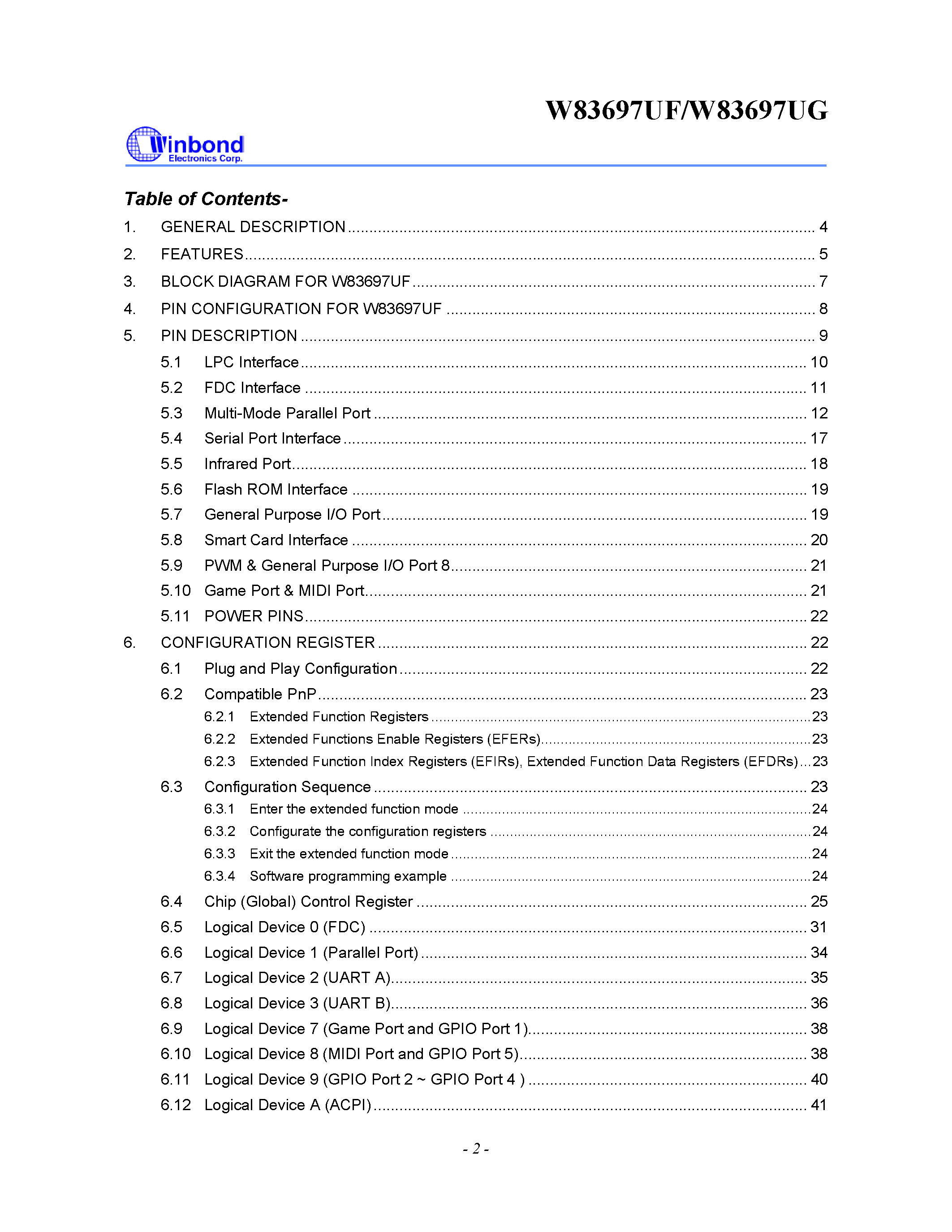 Datasheet W83697UF - LPC I/O page 2
