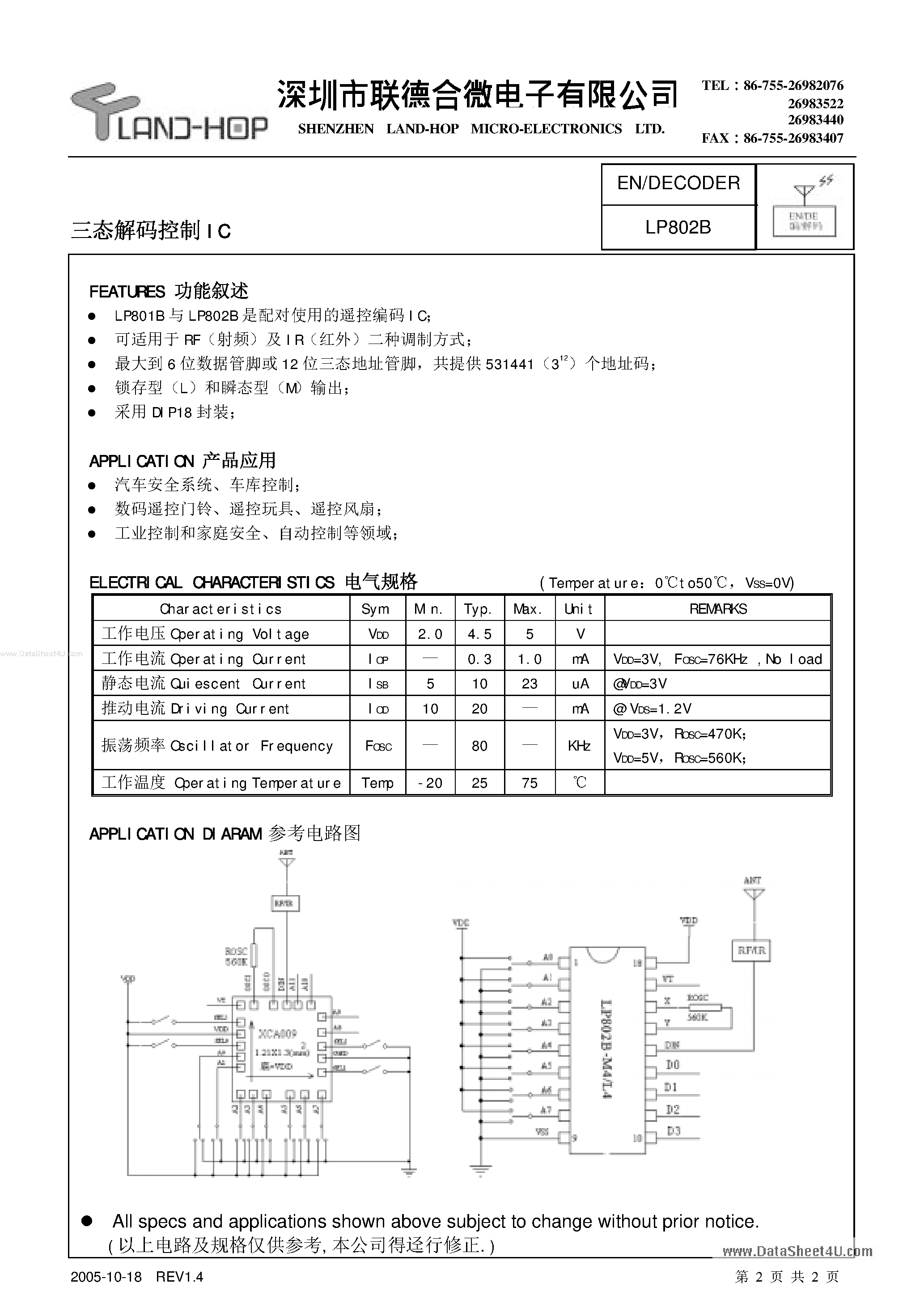 Datasheet LP801B - Encoder / Decoder page 2