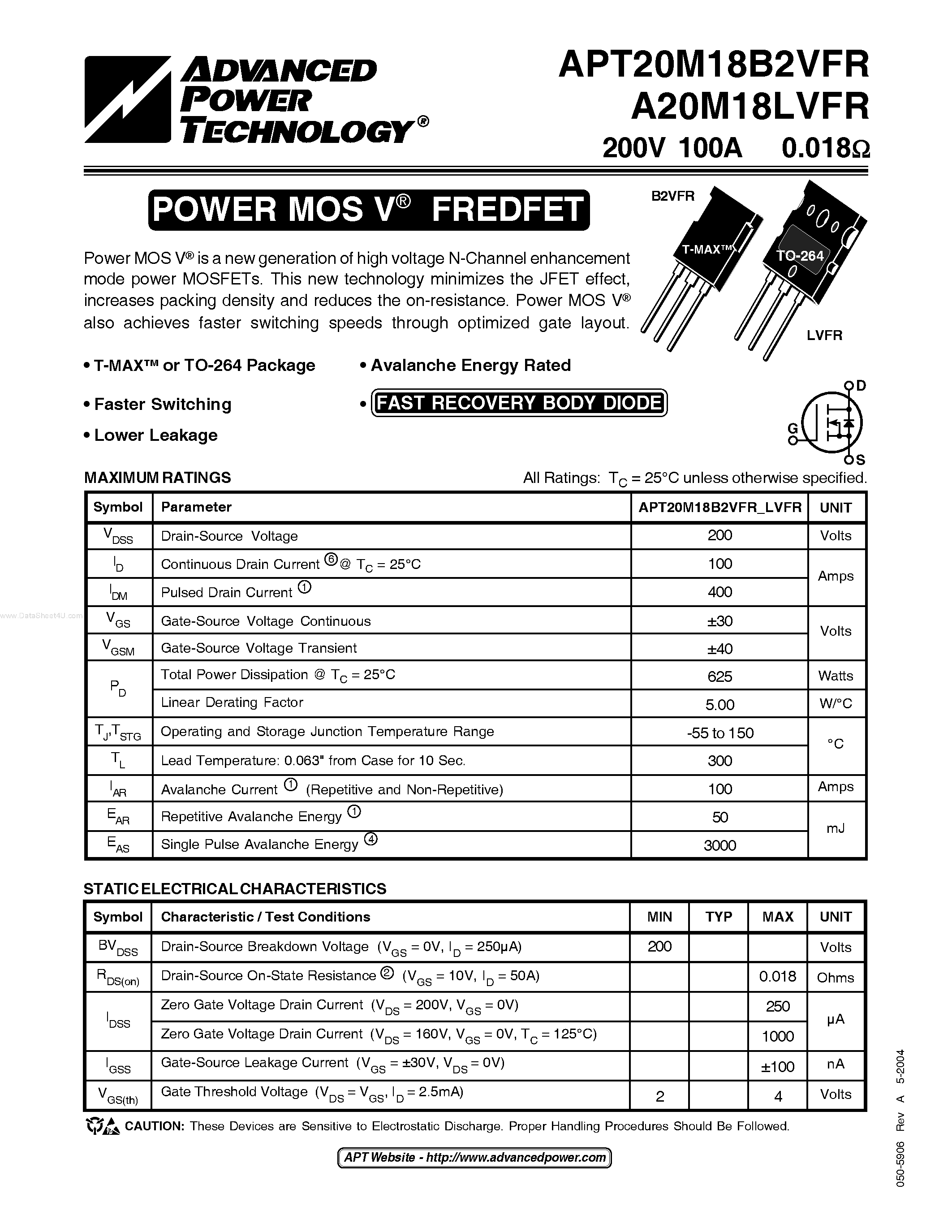 Datasheet A20M18LVFR - POWER MOS V FREDFET page 1