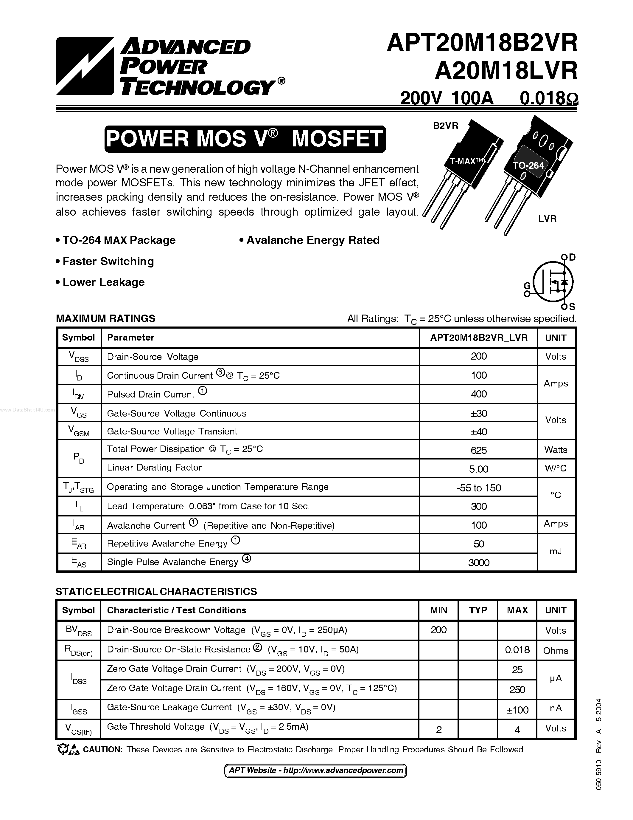 Даташит A20M18LVR - POWER MOS V MOSFET страница 1