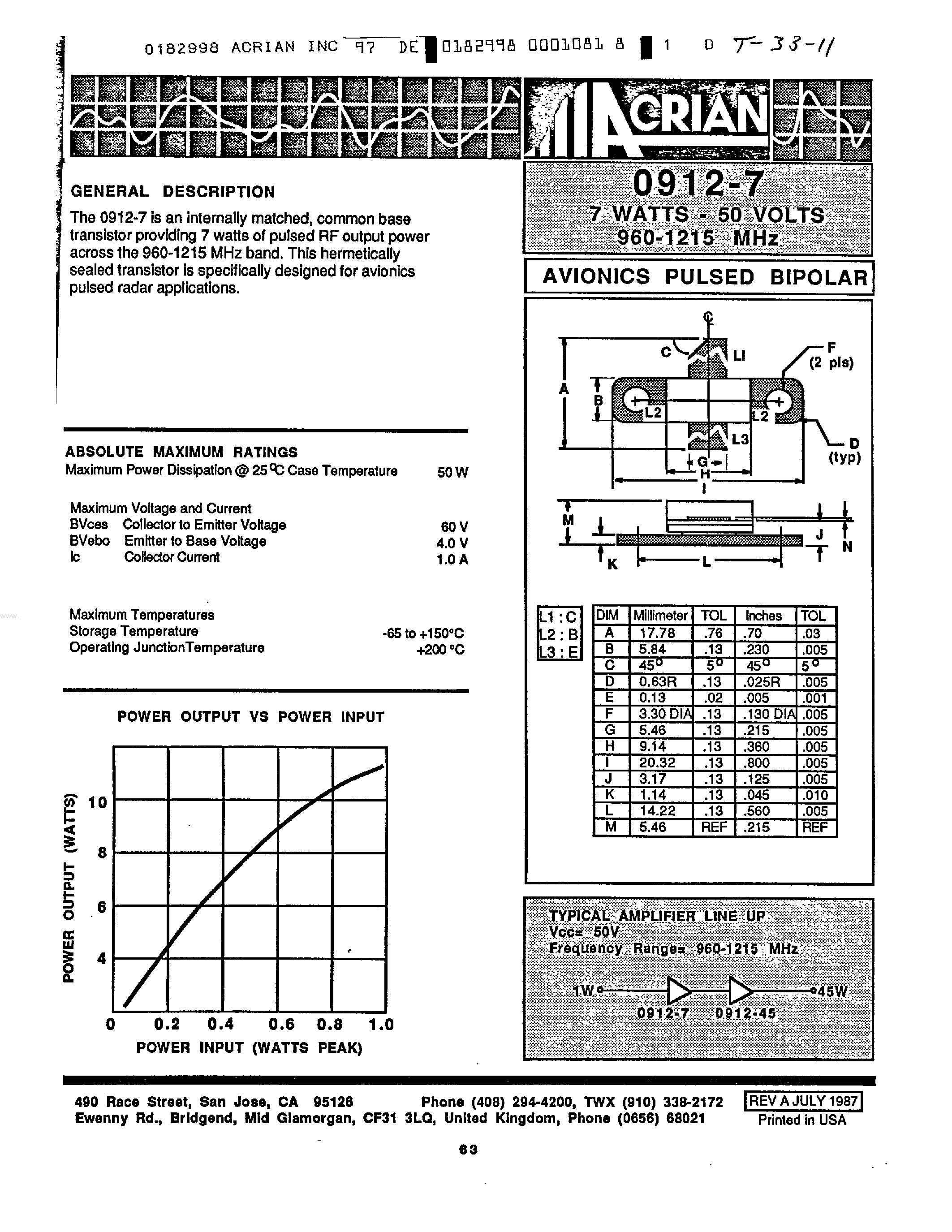 Даташит 0912-7 - Common Base Transistor страница 1