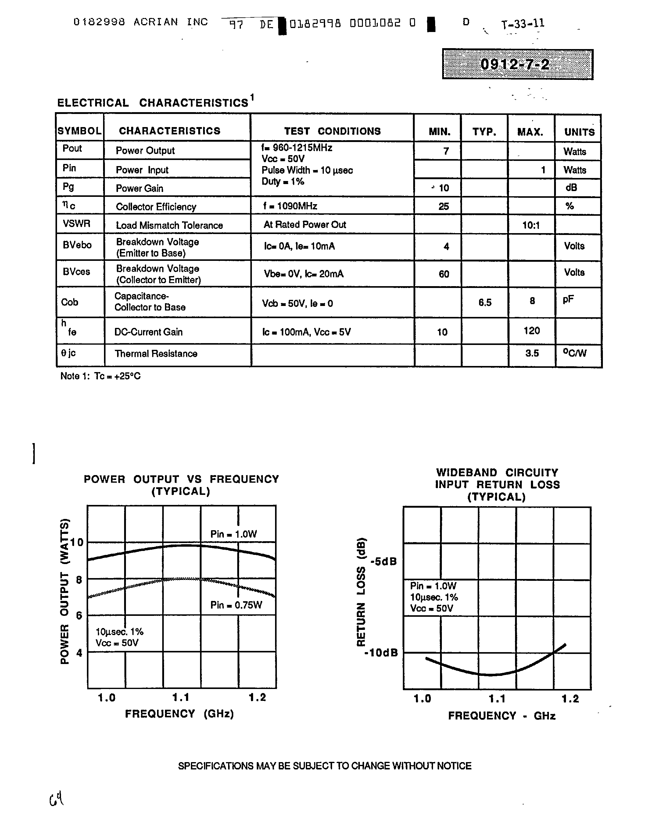 Datasheet 0912-7 - Common Base Transistor page 2