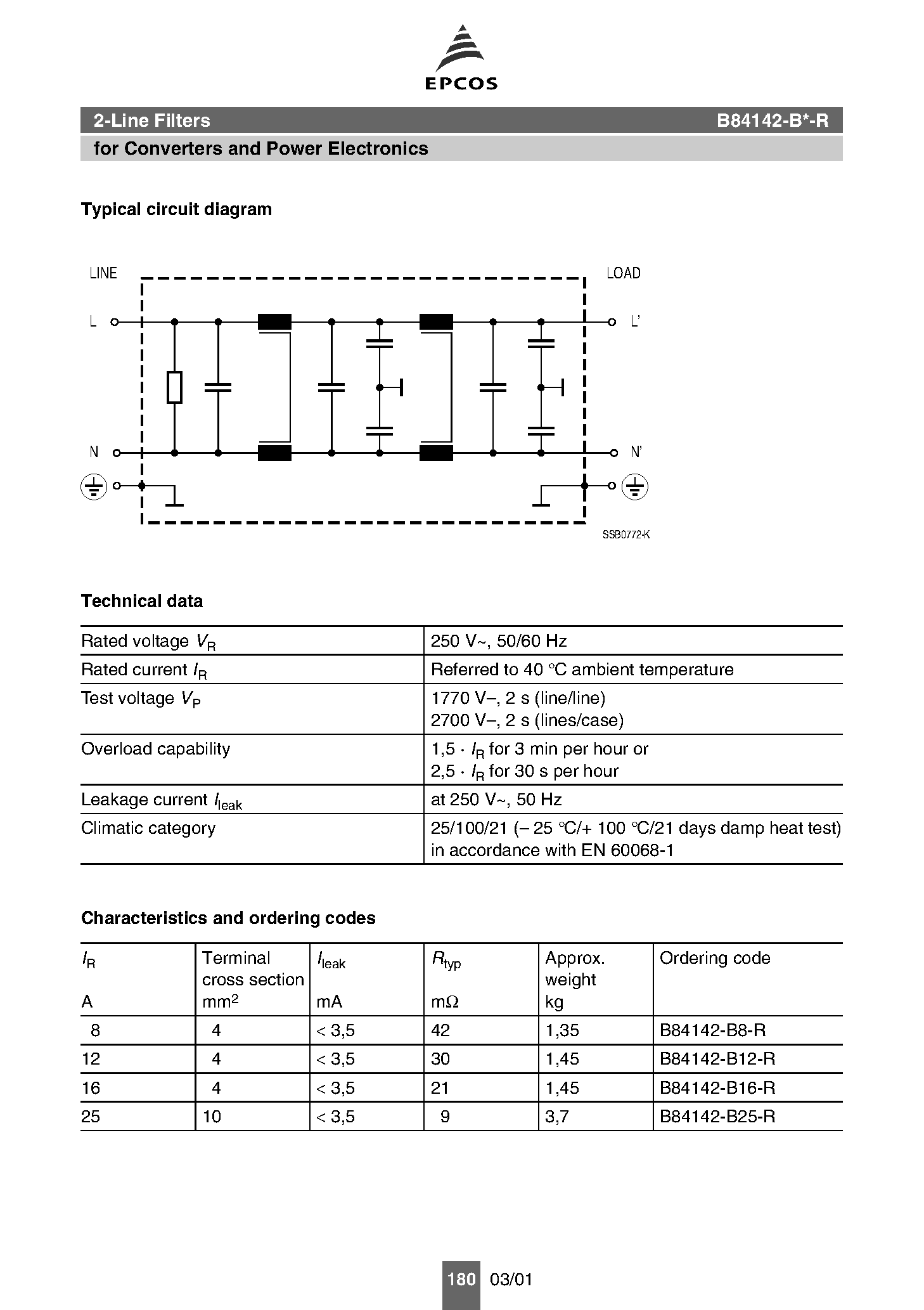 Даташит B84142-B12-R - (B84142-Bxx-R) Power line filters страница 2