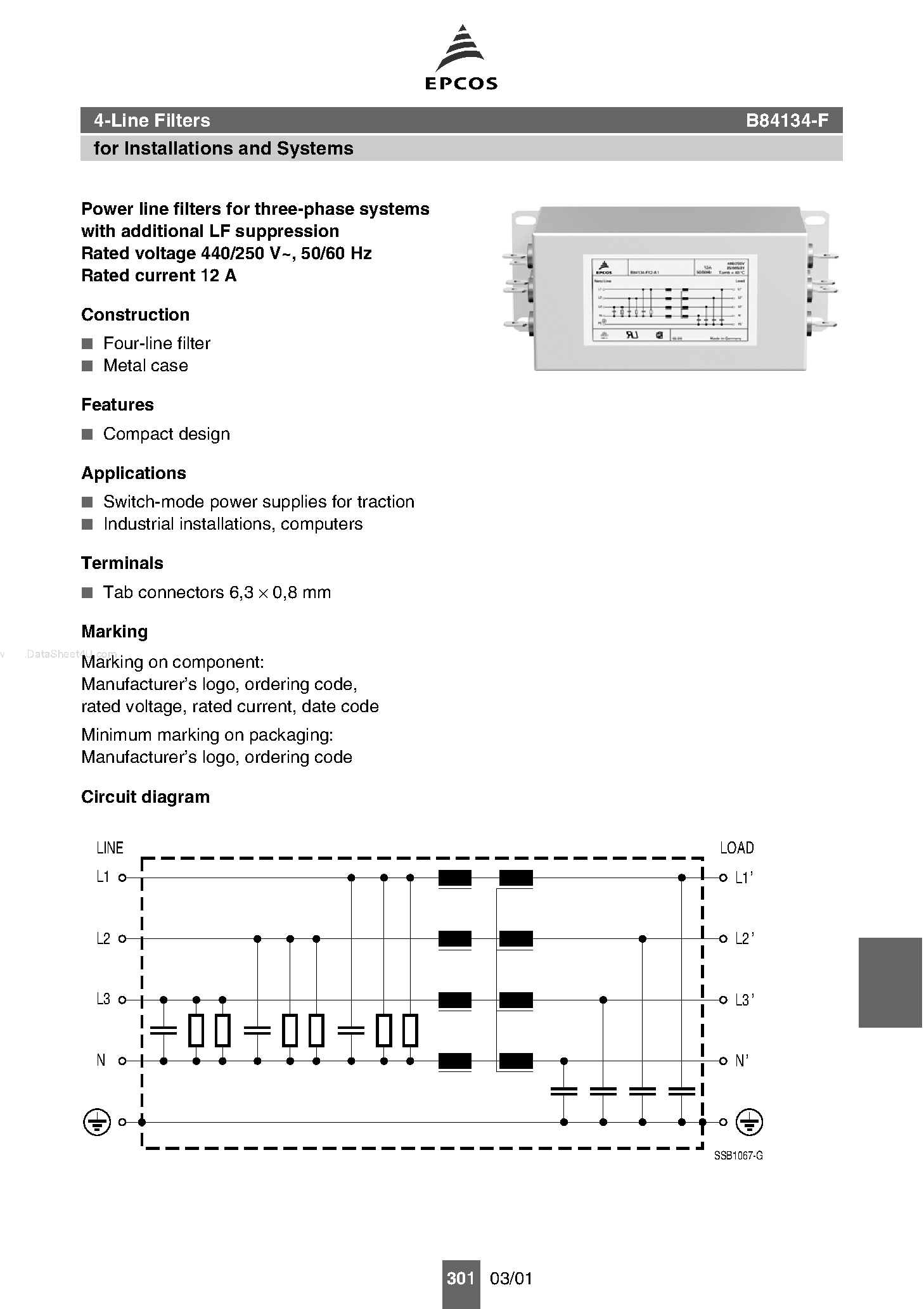 Datasheet B84134-F - 4-Line Filters page 1