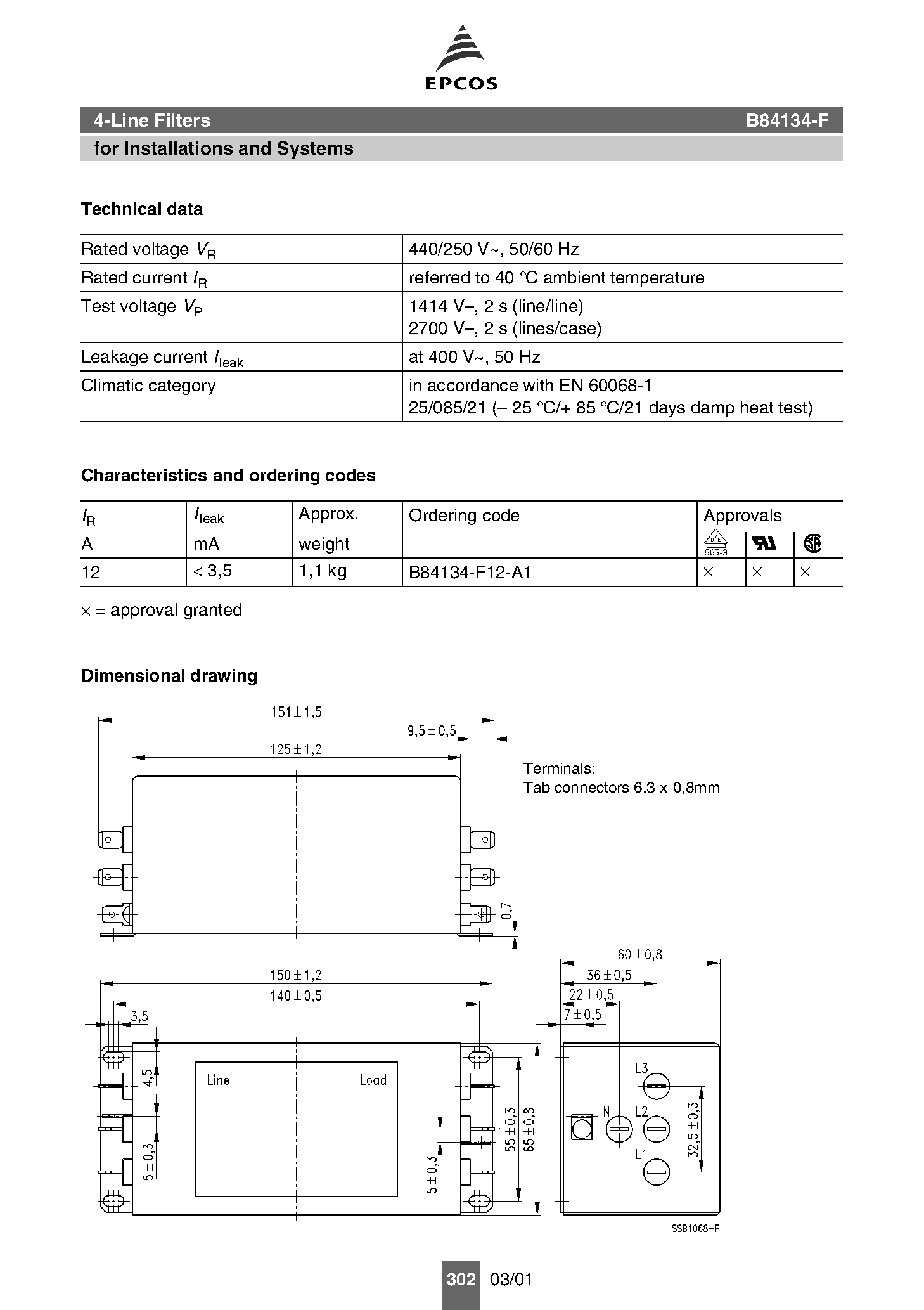 Datasheet B84134-F - 4-Line Filters page 2