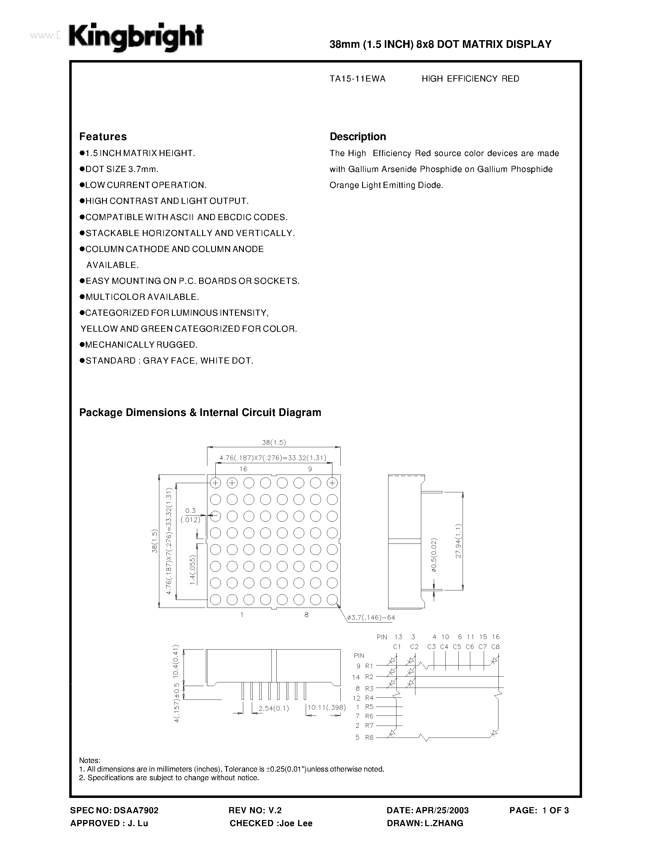 Datasheet TA15-11EWA - LED page 1