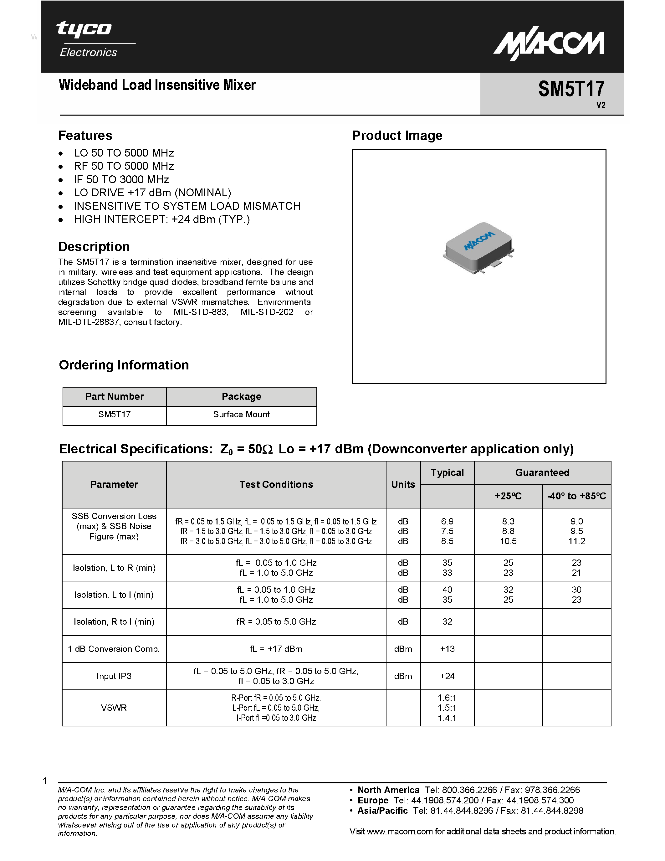 Datasheet SM5T17 - Wideband Load Insensitive Mixer page 1