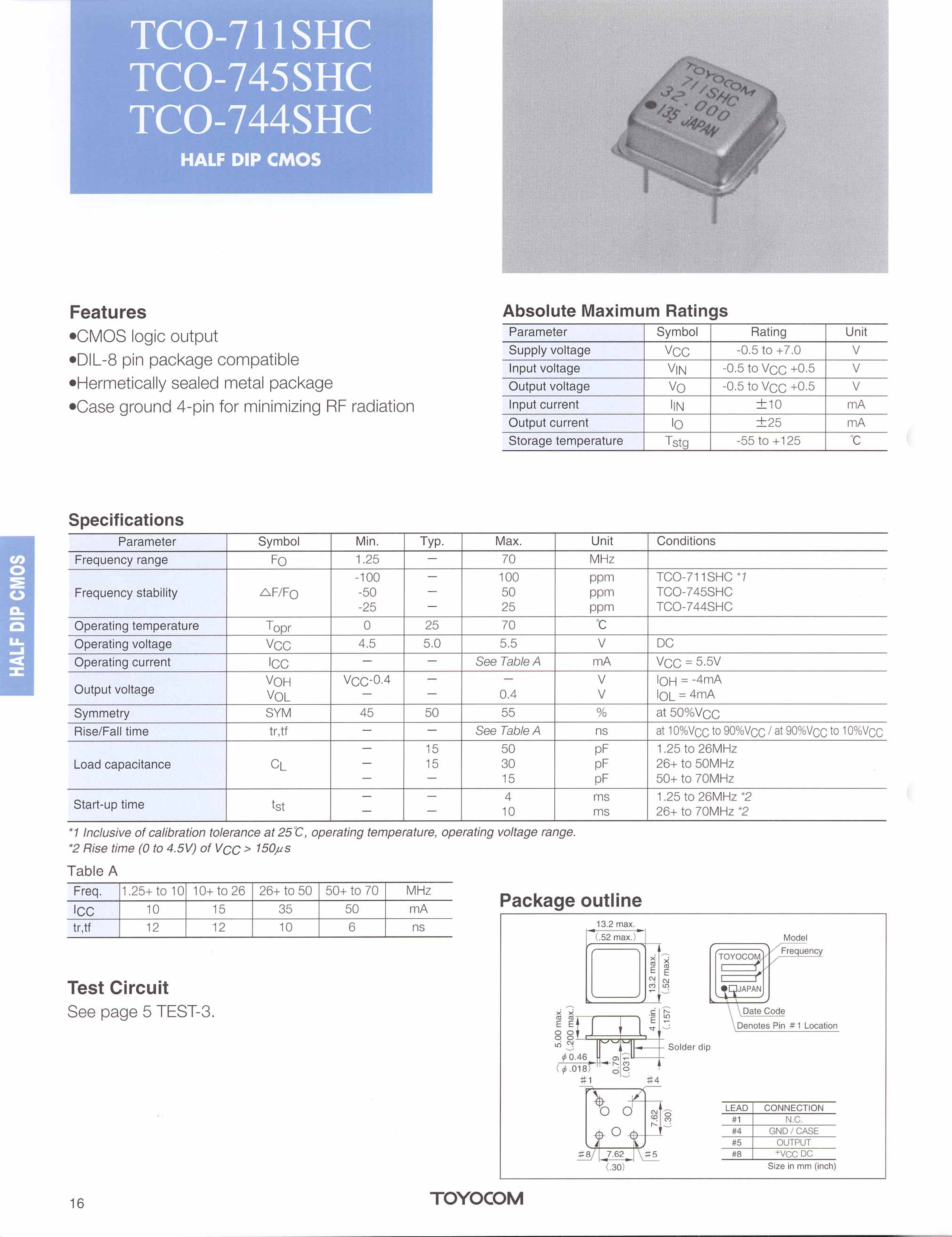 Datasheet TCO-711SHC - (TCO-711SHC - TCO-745SHC) CMOS logic output page 1