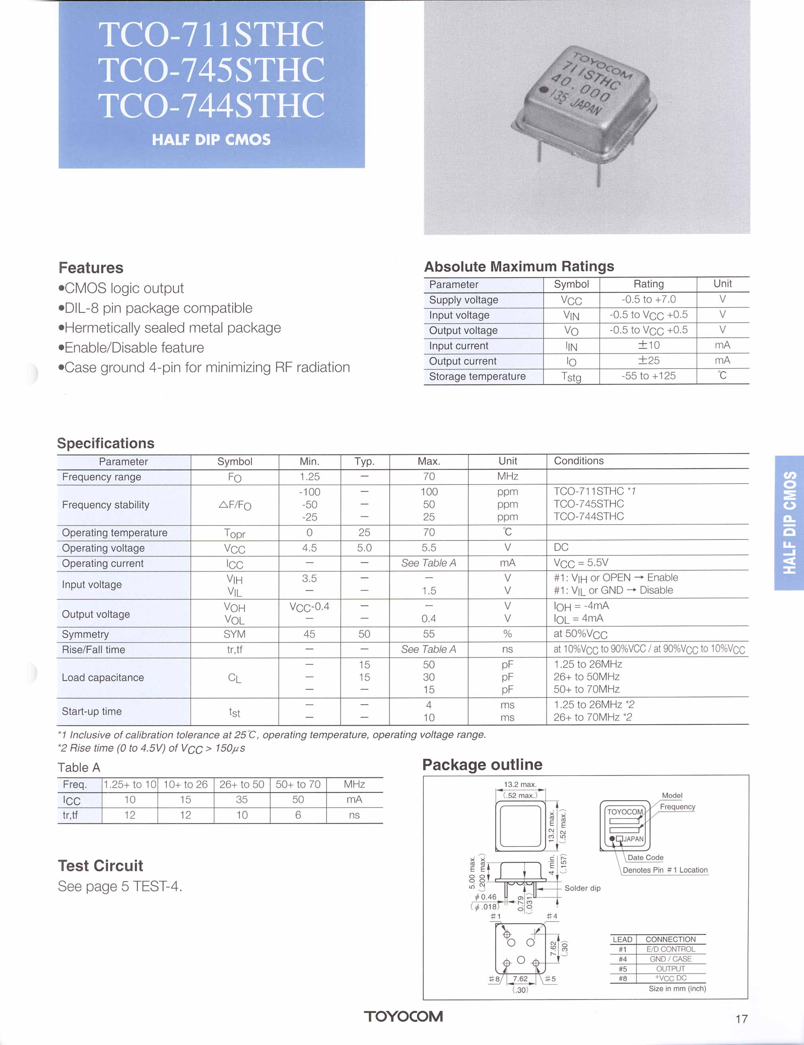 Datasheet TCO-711STHC - (TCO-711STHC - TCO-745STHC) COMS logic output page 1