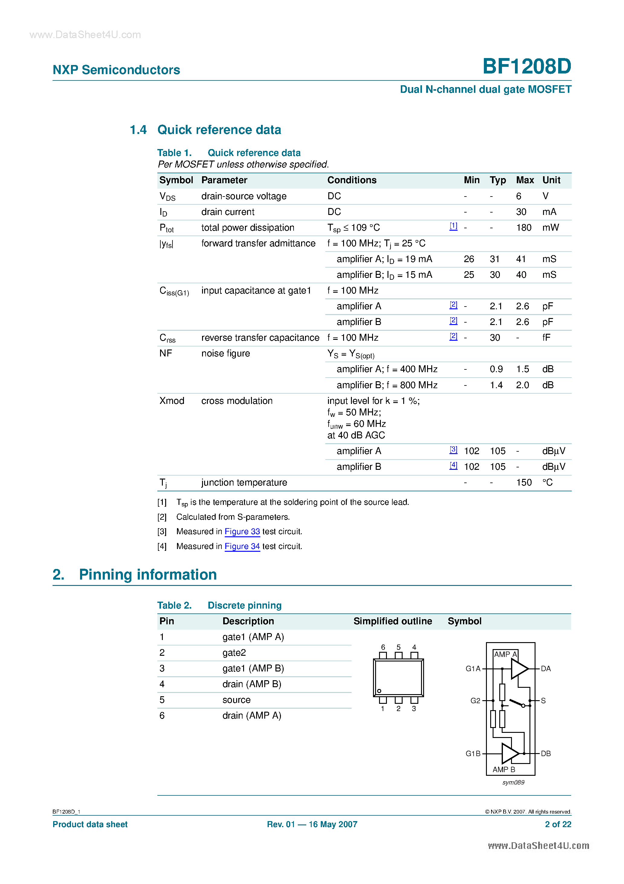 Datasheet BF1208D - Dual N-channel dual gate MOSFET page 2