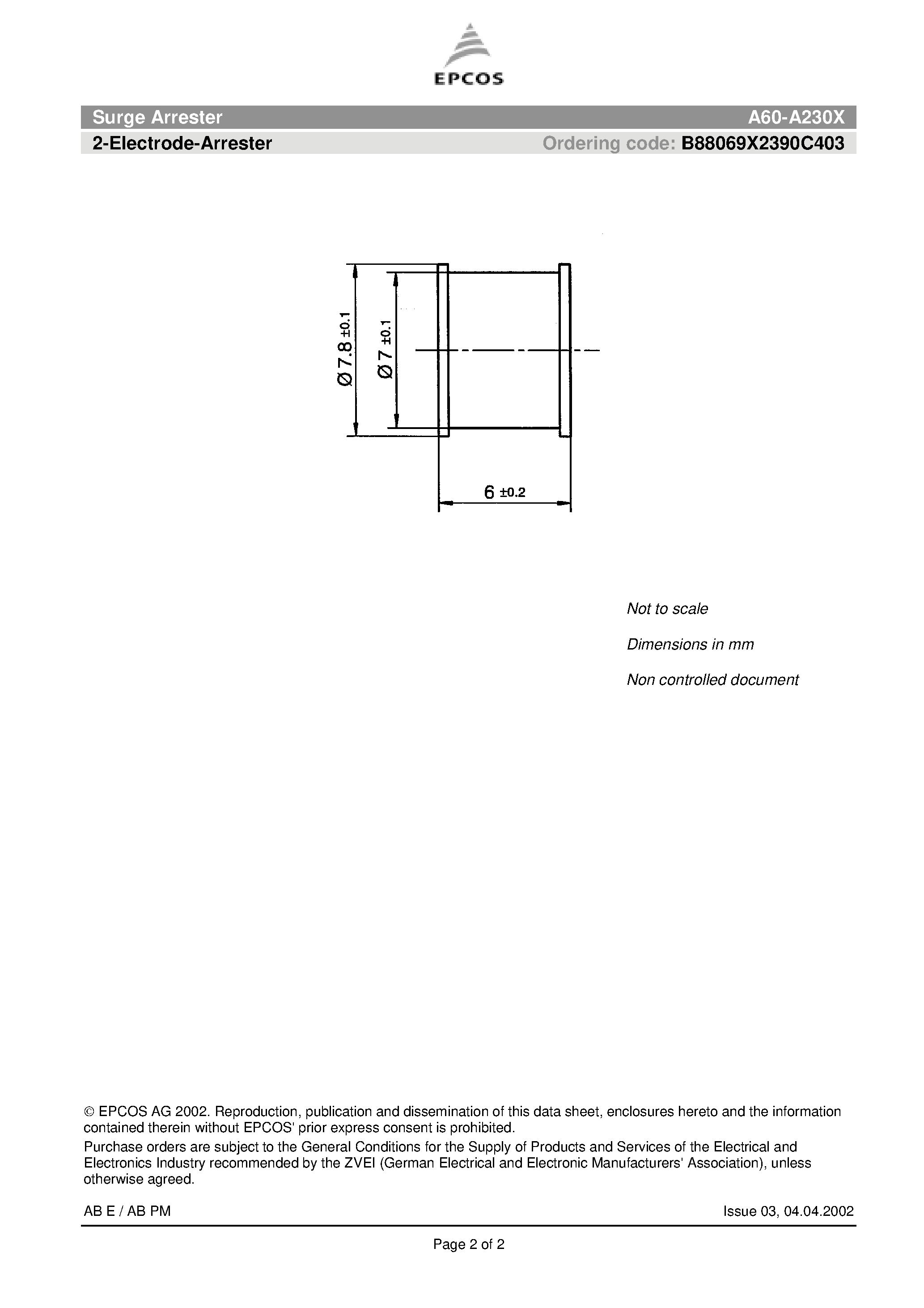 Datasheet A60-A230X - 2-Electrode-Arrester page 2