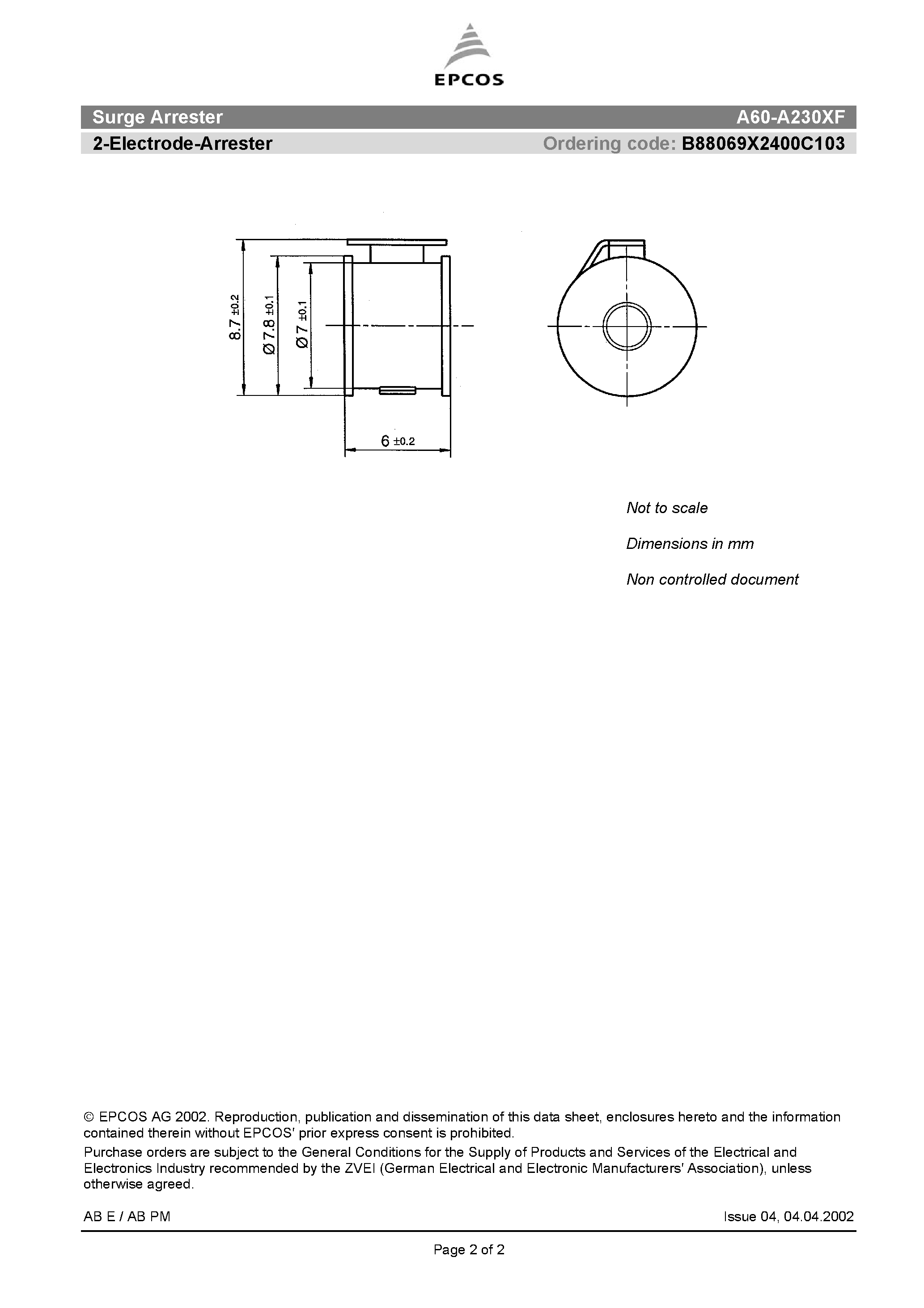 Datasheet A60-A230XF - 2-Electrode-Arrester page 2