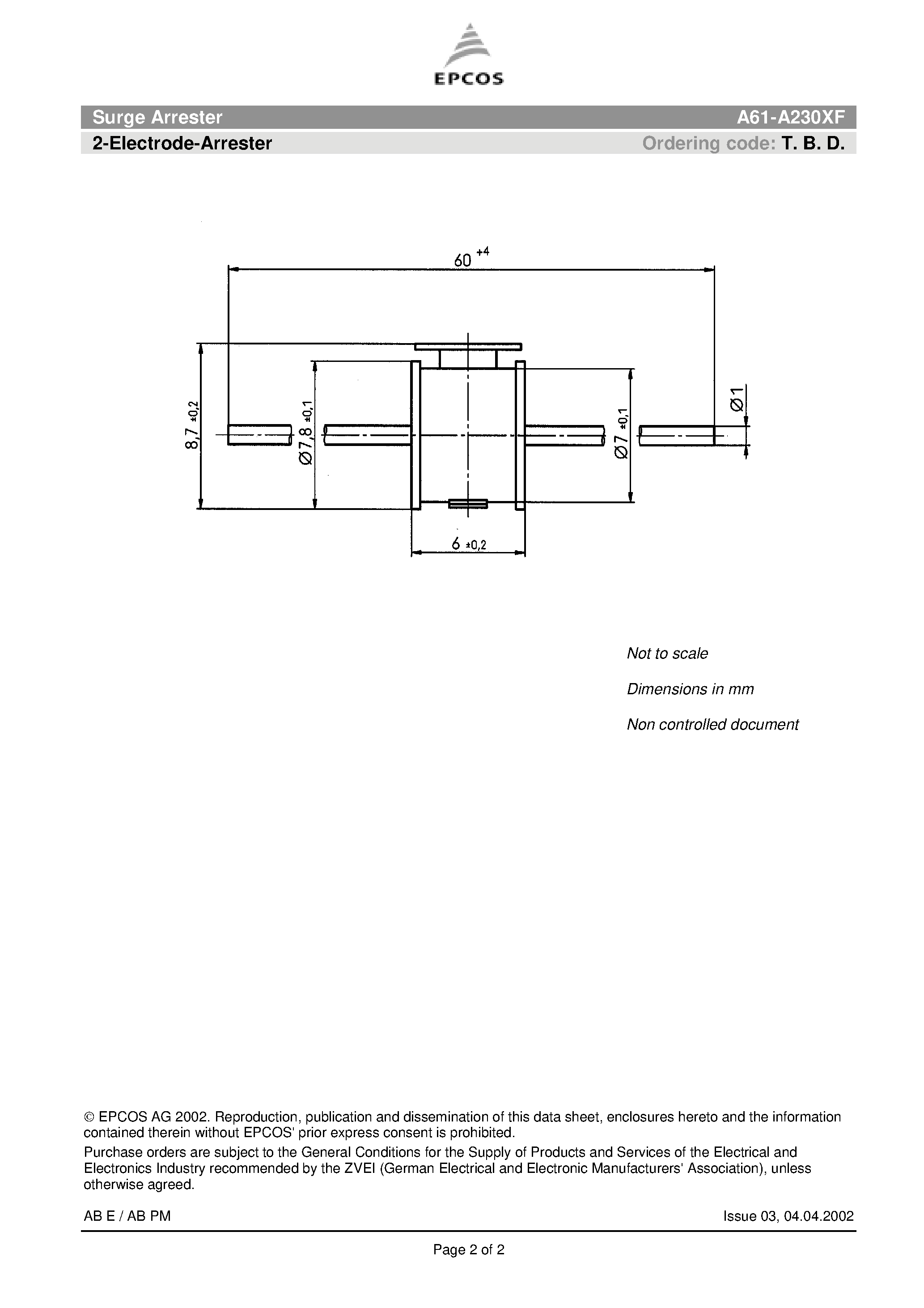 Datasheet A61-A230XF - 2-Electrode-Arrester page 2