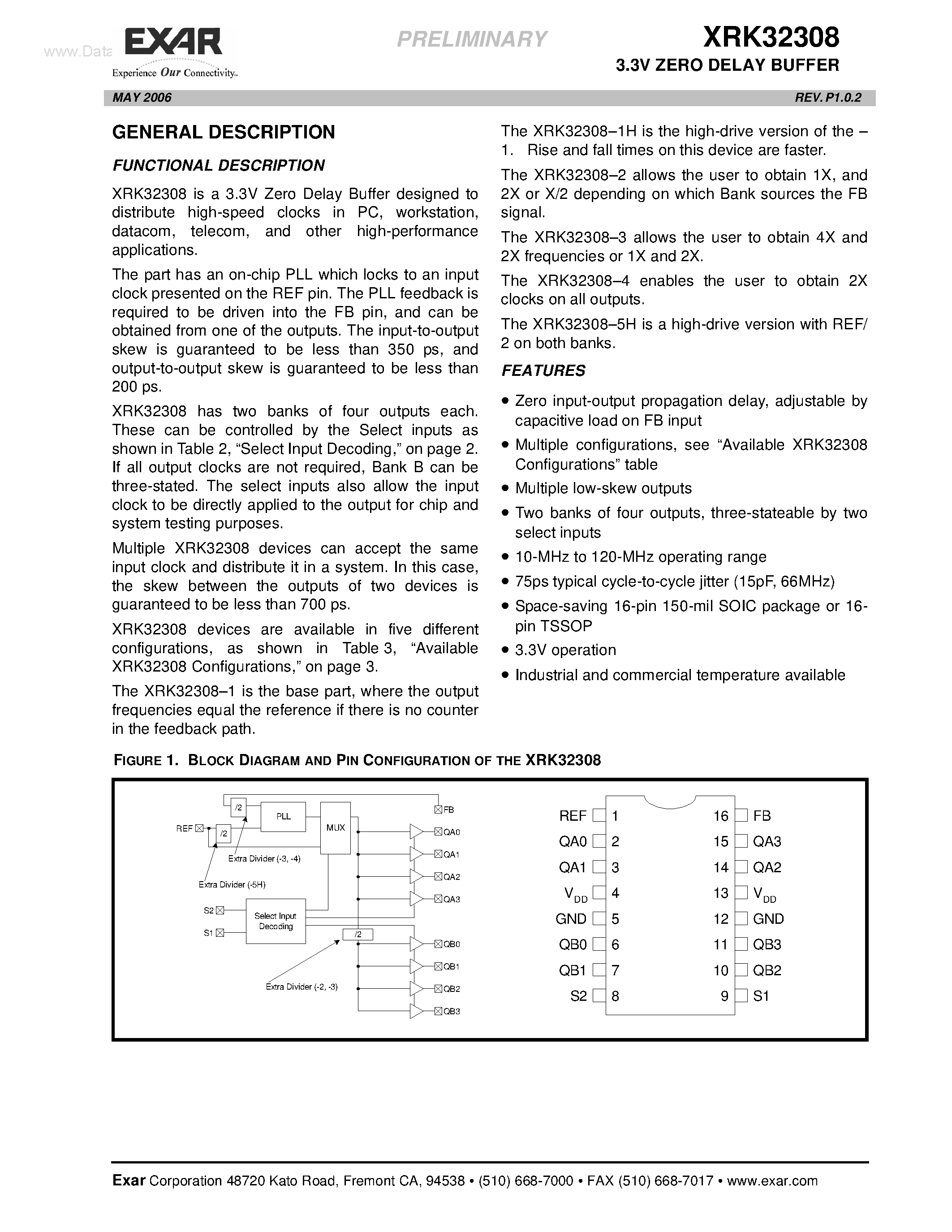 Datasheet XRK32308 - 3.3V ZERO DELAY BUFFER page 1