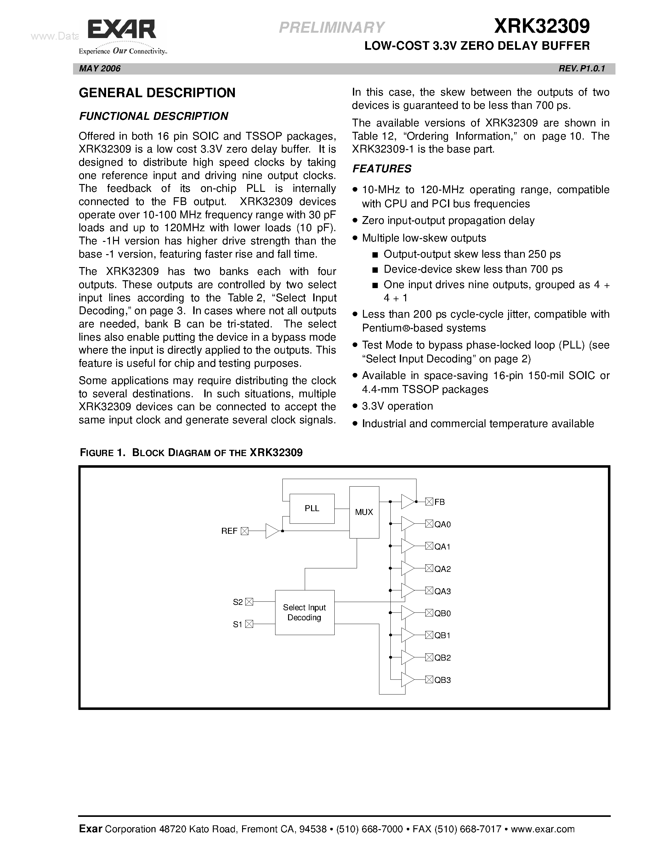 Datasheet XRK32309 - LOW-COST 3.3V ZERO DELAY BUFFER page 1