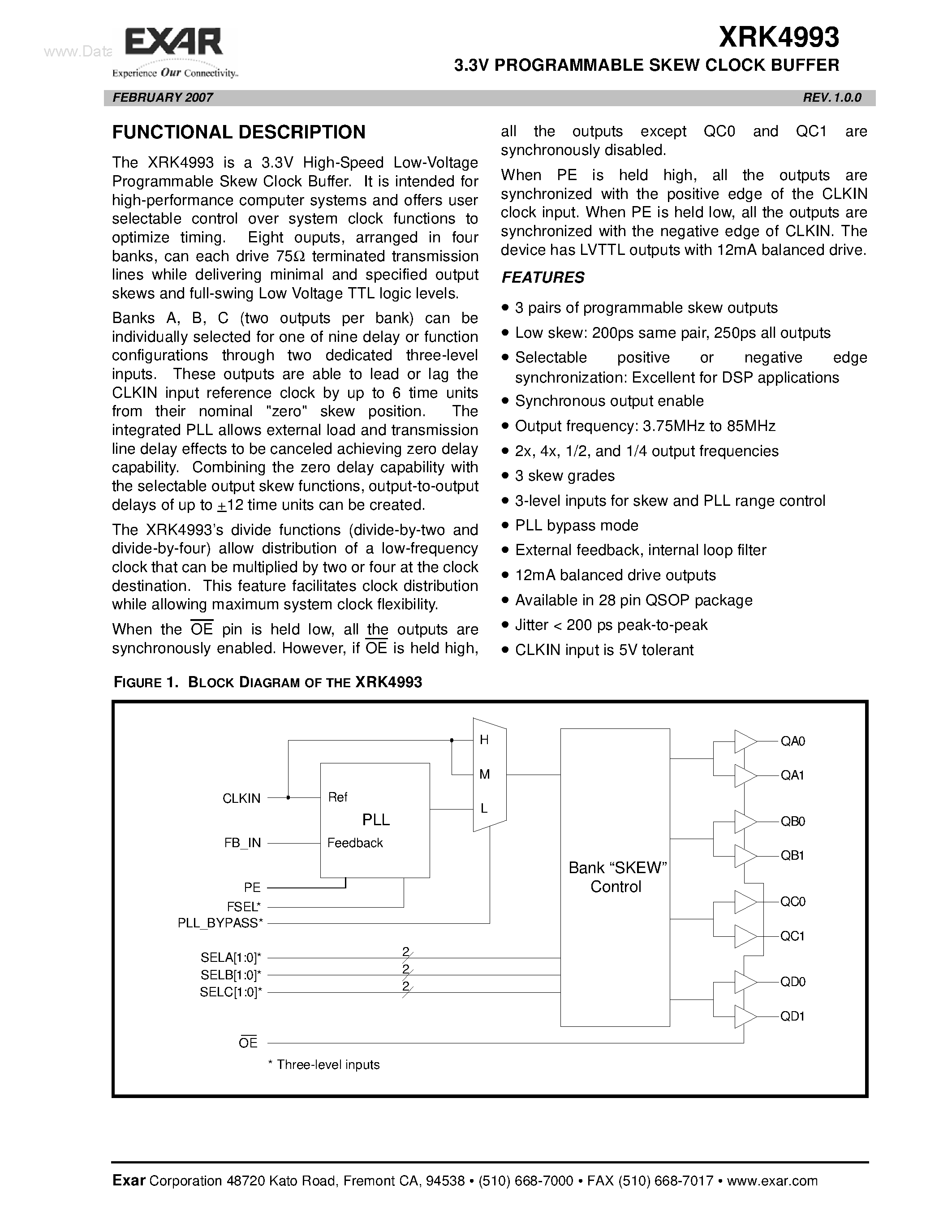 Datasheet XRK4993 - 3.3V PROGRAMMABLE SKEW CLOCK BUFFER page 1