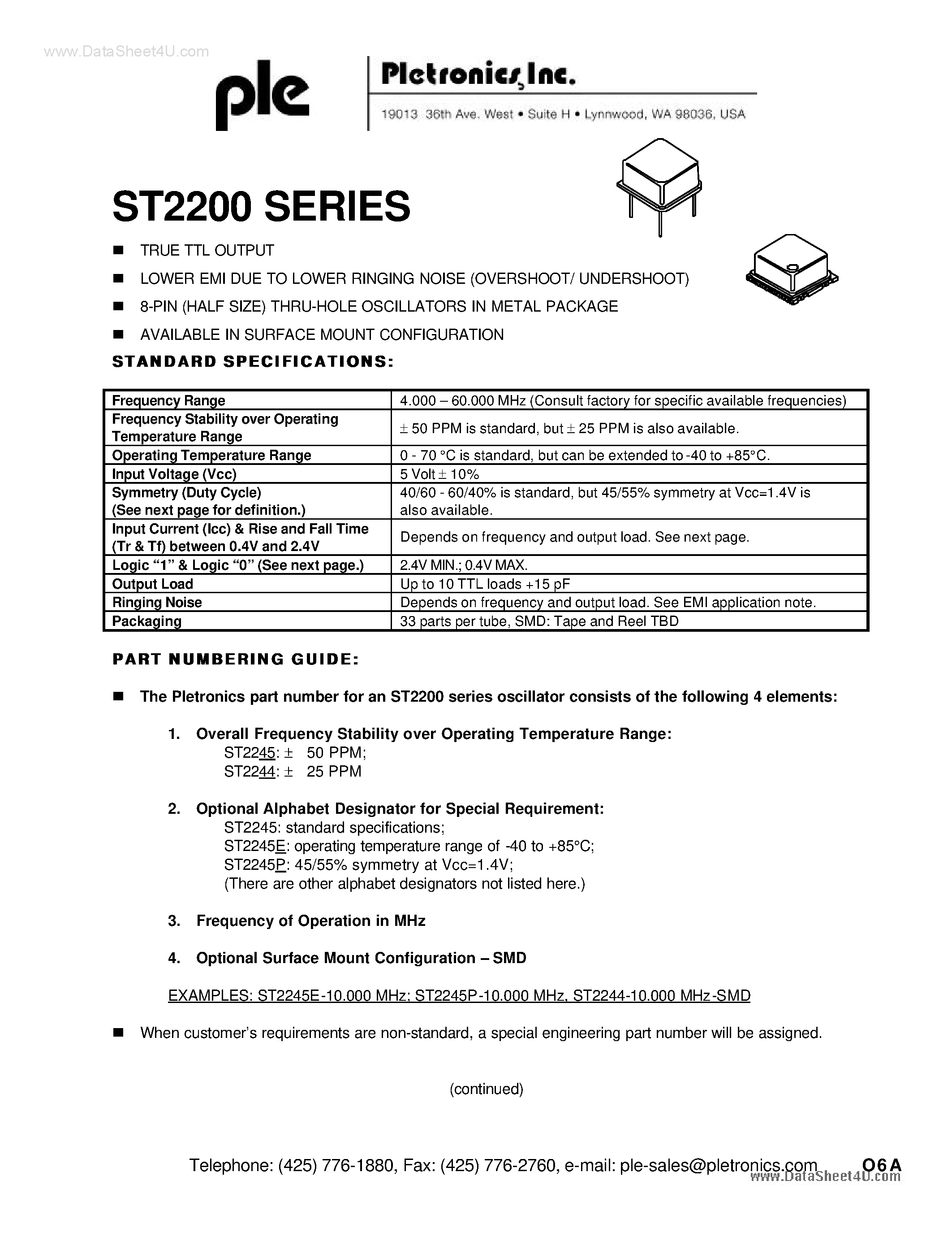 Datasheet ST2244 - (ST2244 / ST2245) ST2000 Series Crystal Oscillator page 1