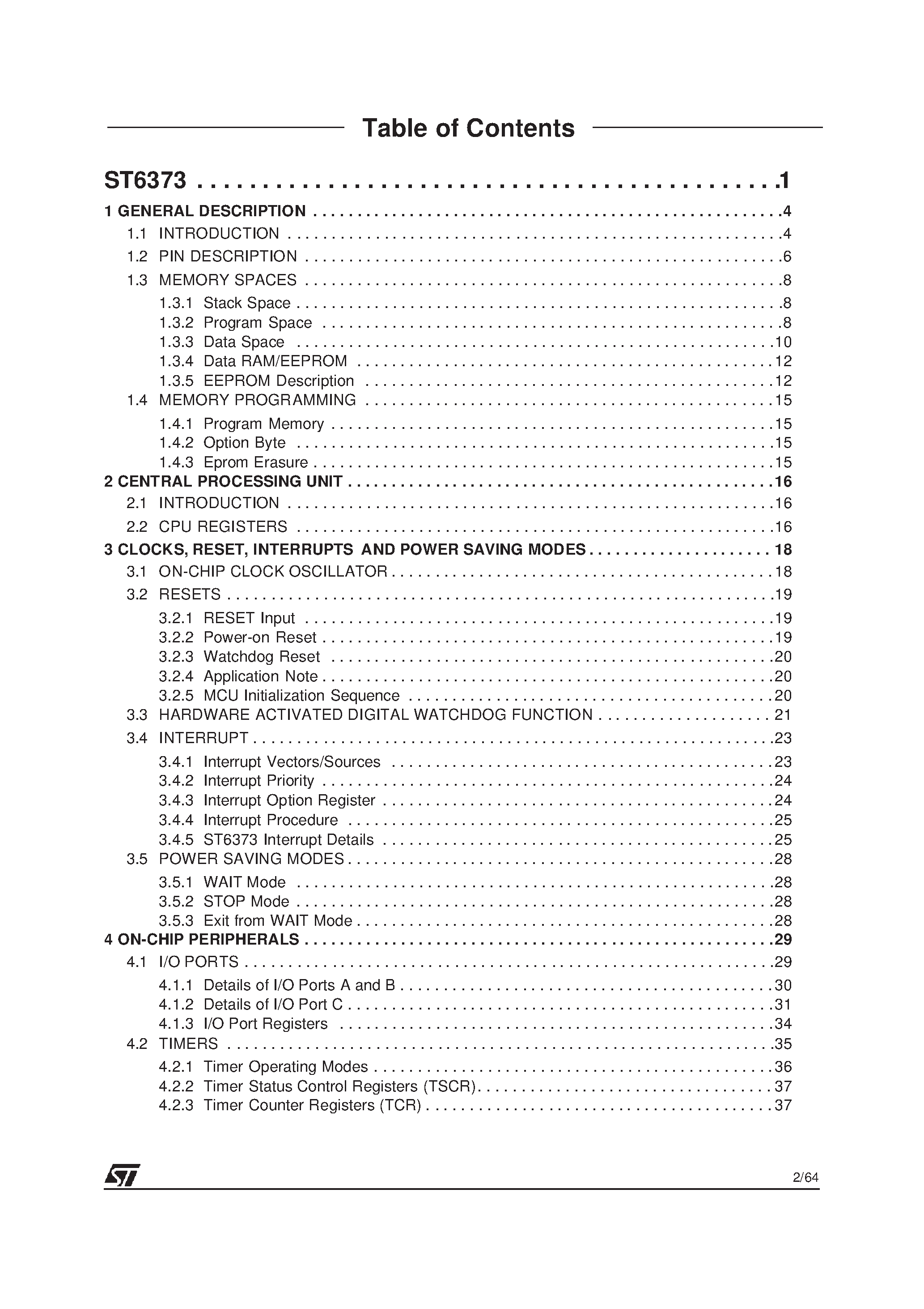 Datasheet ST6373 - 8-BIT ROM/OTP/EPROM MCUs page 2