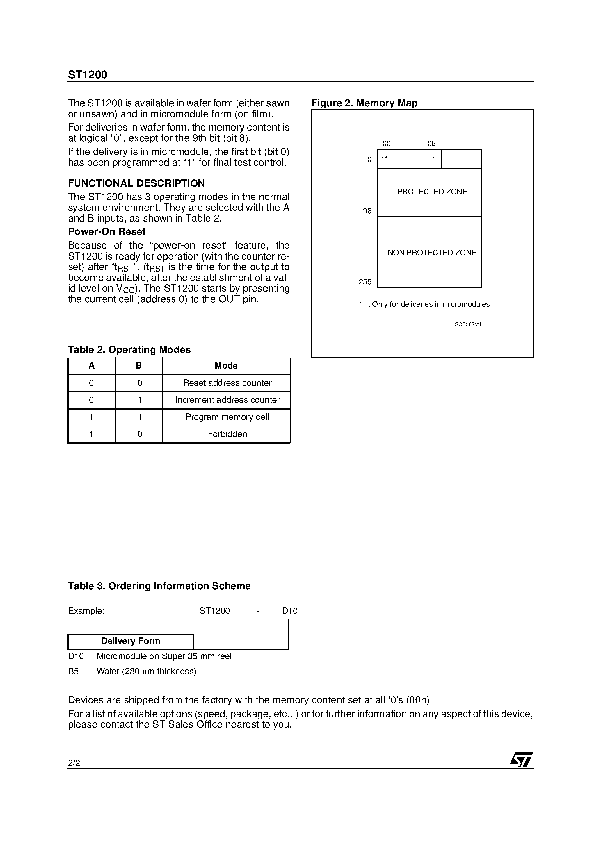 Datasheet ST1200 - Memory Card IC 256 bit OTP EPROM page 2