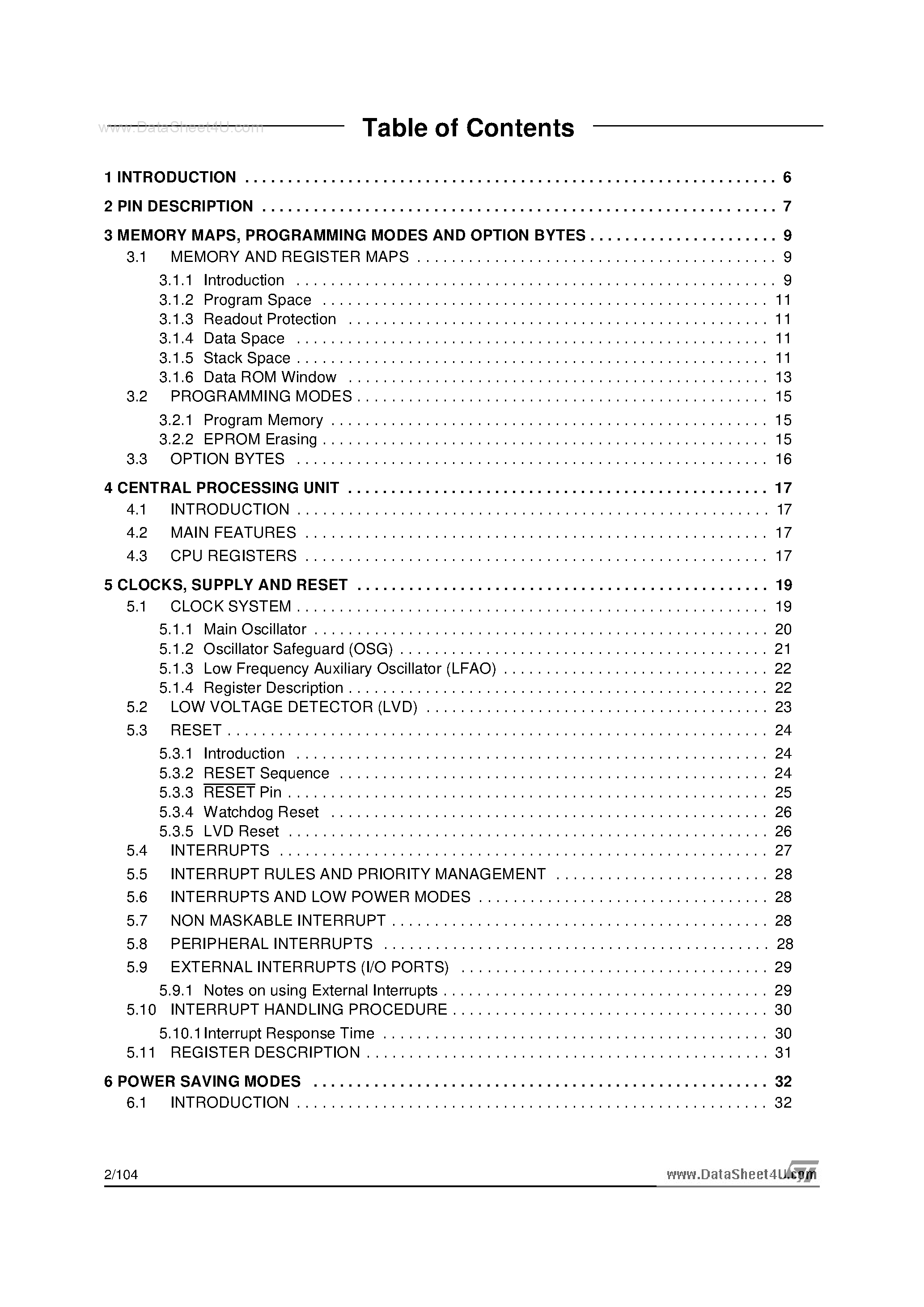 Datasheet 62P08C - Search -----> ST62P08C page 2