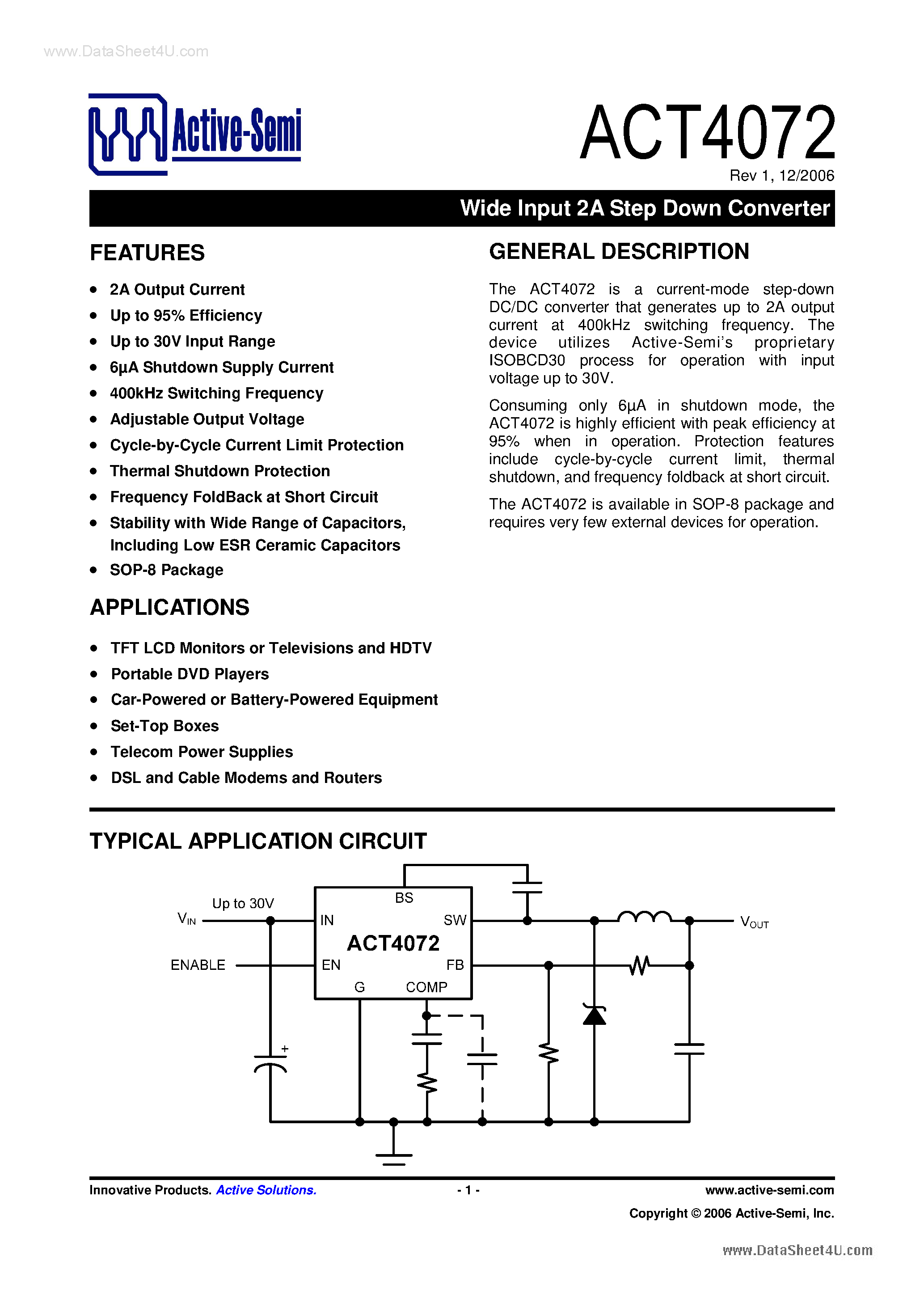 Datasheet ACT4072 - Wide Input 2A Step Down Converter page 1