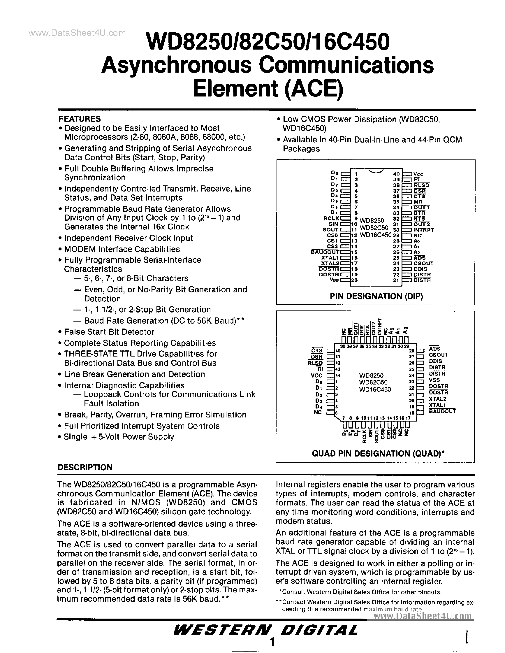 Datasheet WD16C450 - ACE page 1