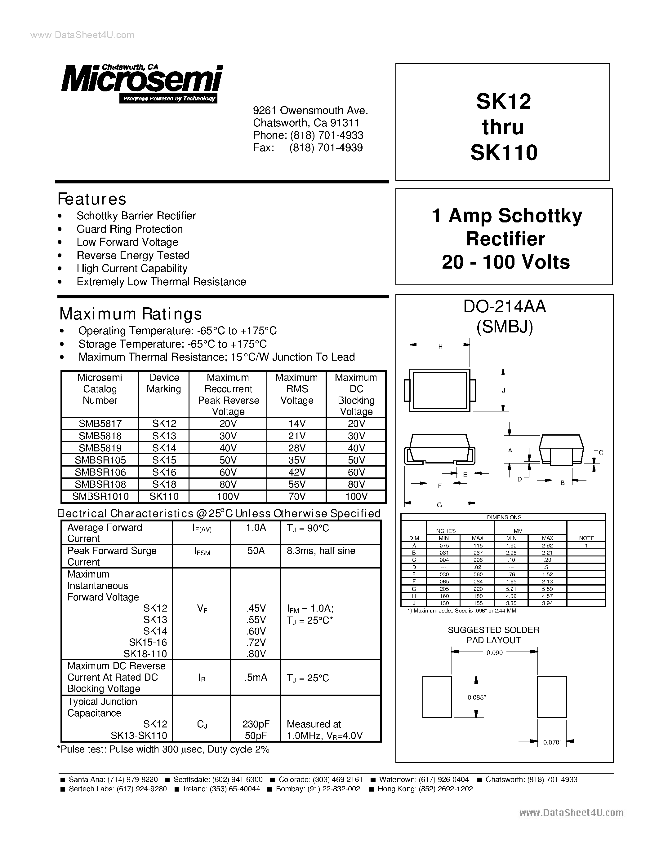 Datasheet SMB5817 - (SMB5817 - SMB5819) 1A Schottky Rectifier page 1