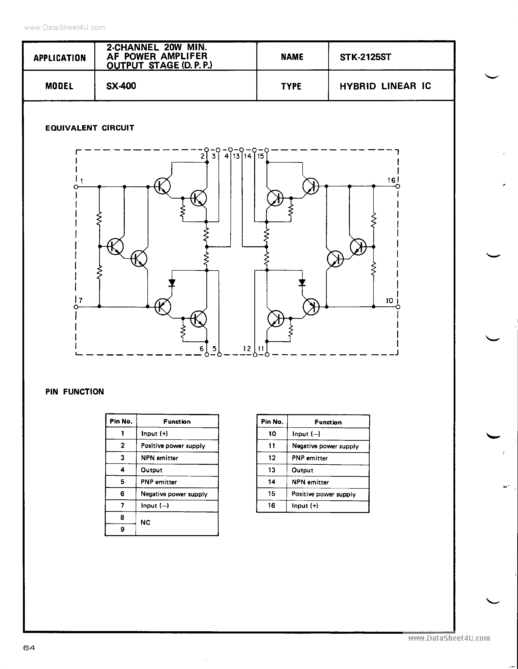 Datasheet STK-2125ST - Hybrid Linear IC page 1