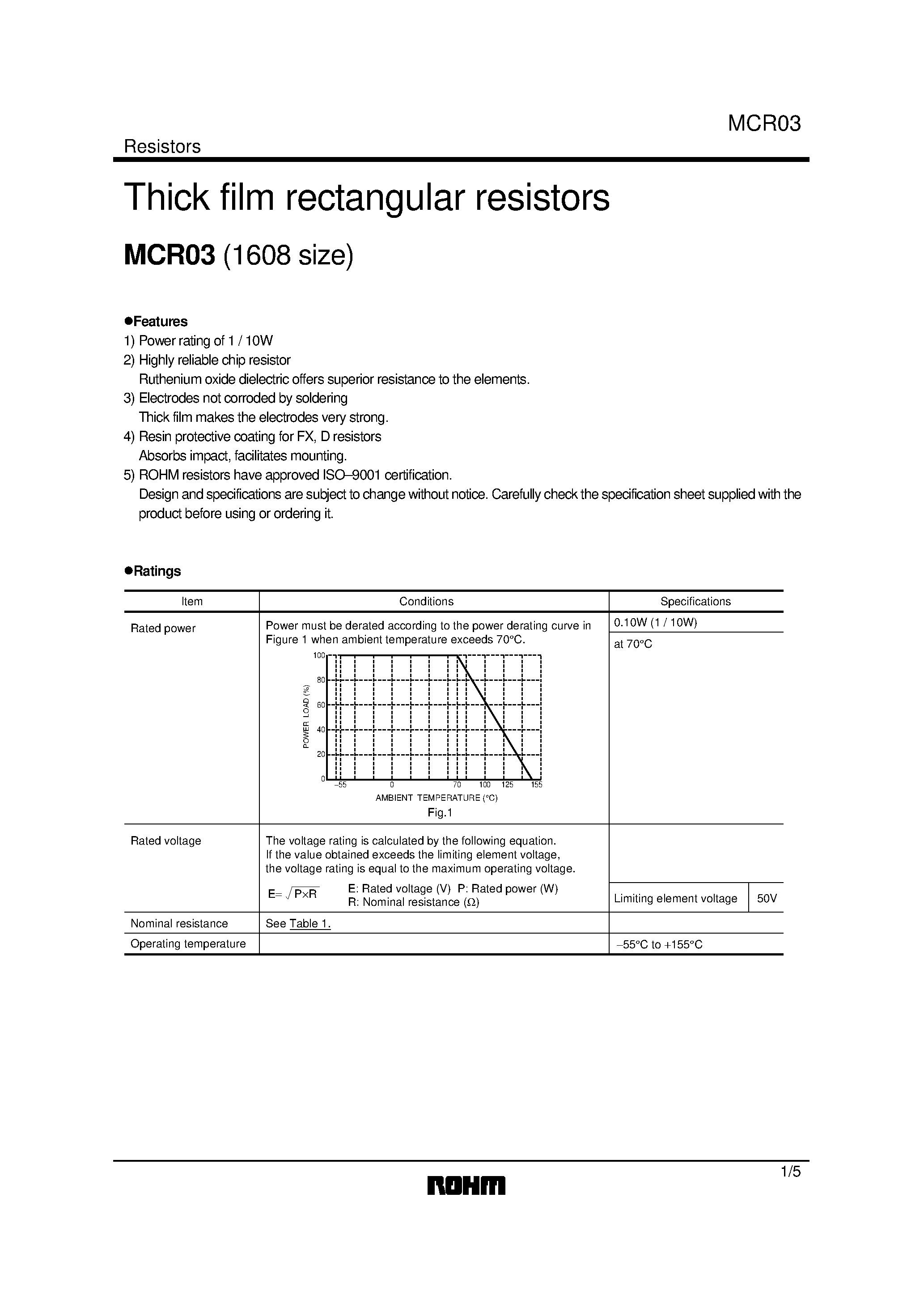 Datasheet MCR03 - Thick film rectangular resistors page 1