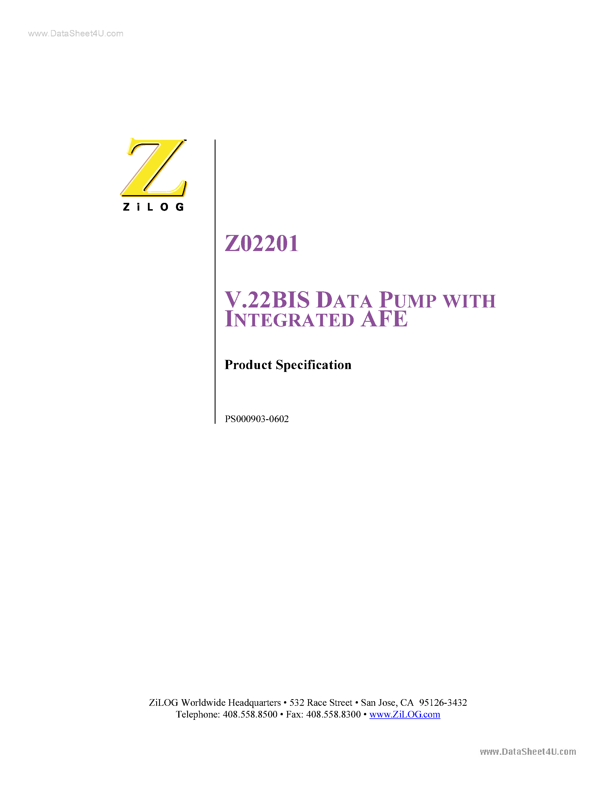 Даташит Z02201 - V.22BIS Data Pump страница 1