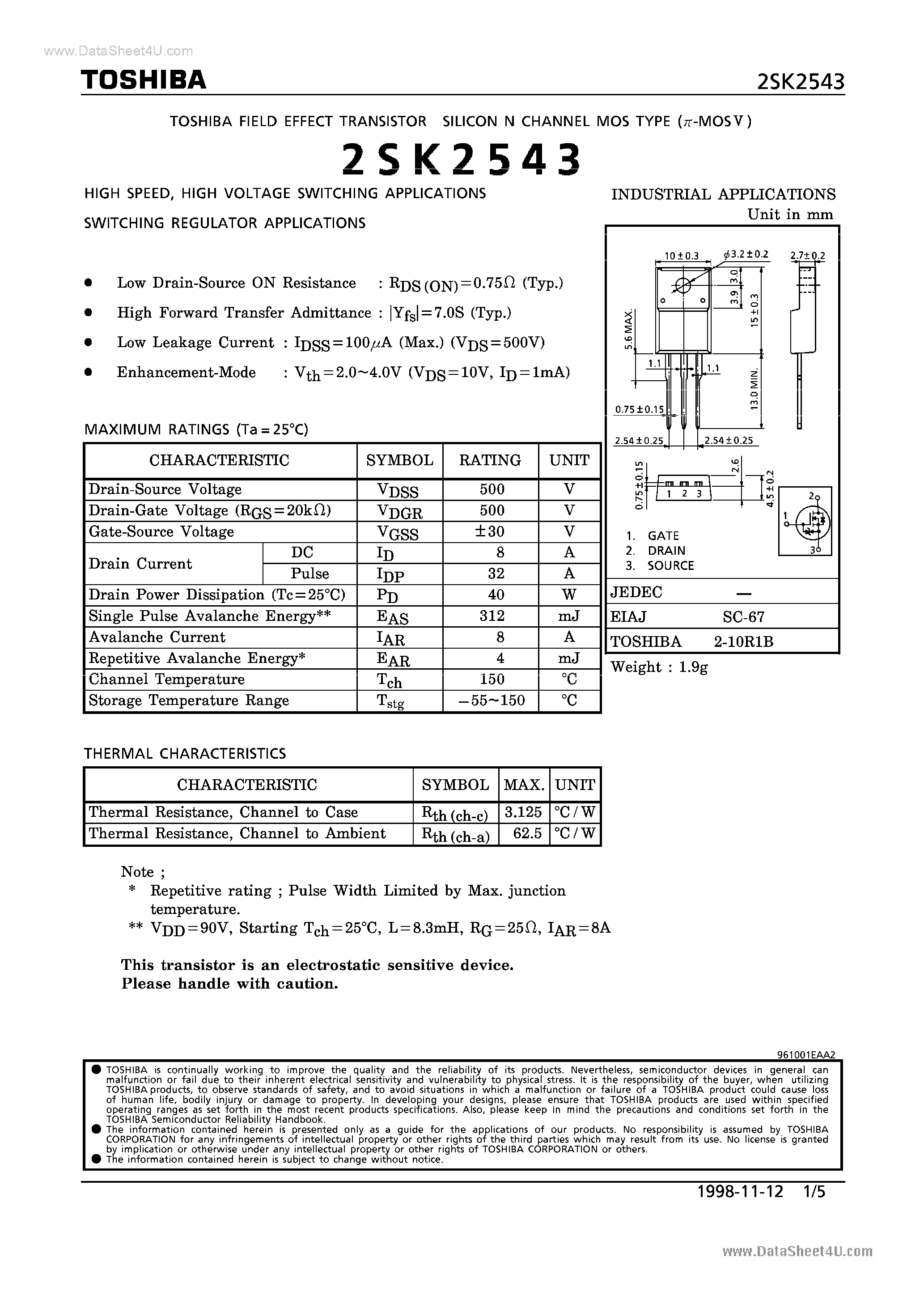 Datasheet K2543 - Search -----> 2SK2543 page 1